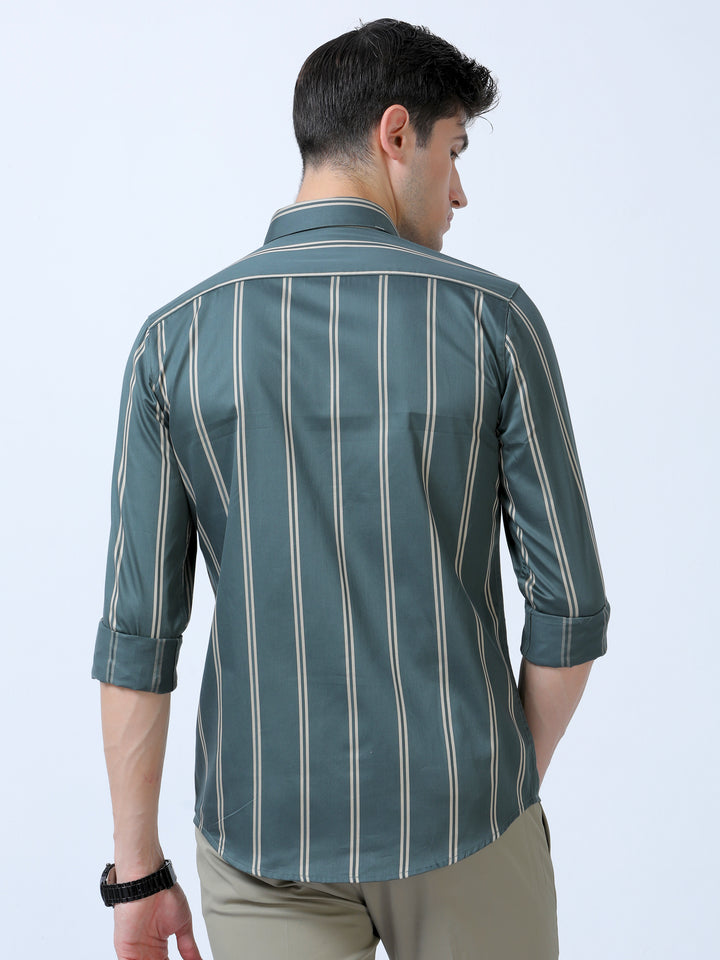 Mineral Green Stripes Shirt For Men's