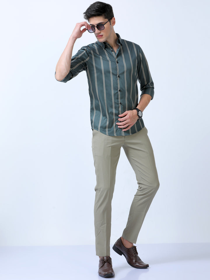 Mineral Green Stripes Shirt For Men's