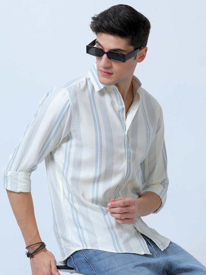 Casual Sugar Cane-Blue Stripes Shirt For Men's