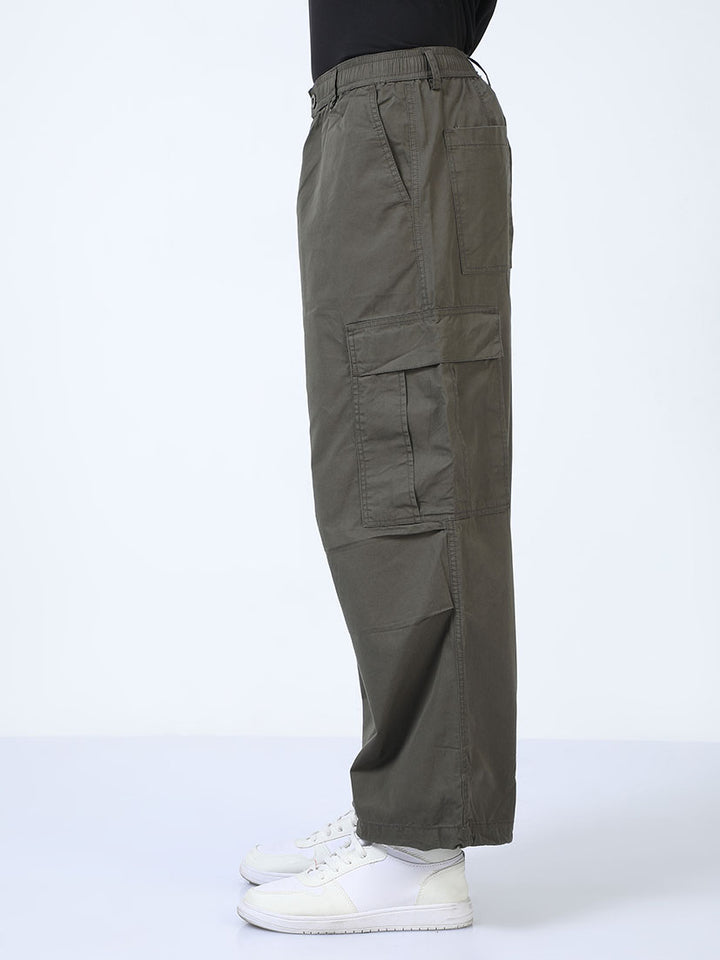Casual Green Parachute Cargo Pant For Men's