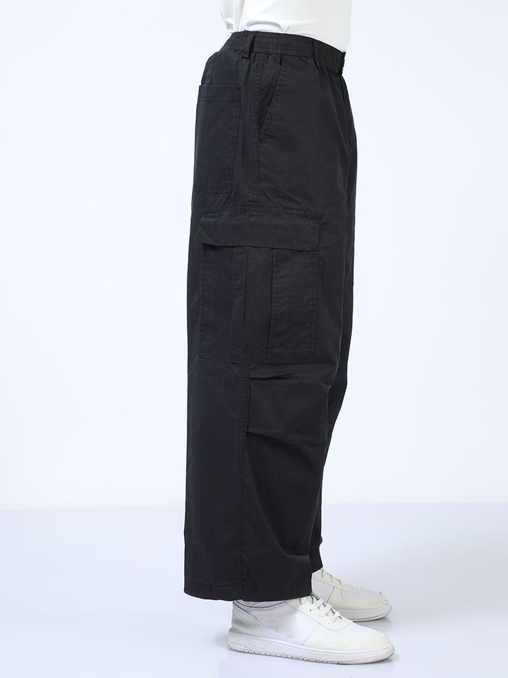 Casual Black Parachute Cargo Pant For Men's