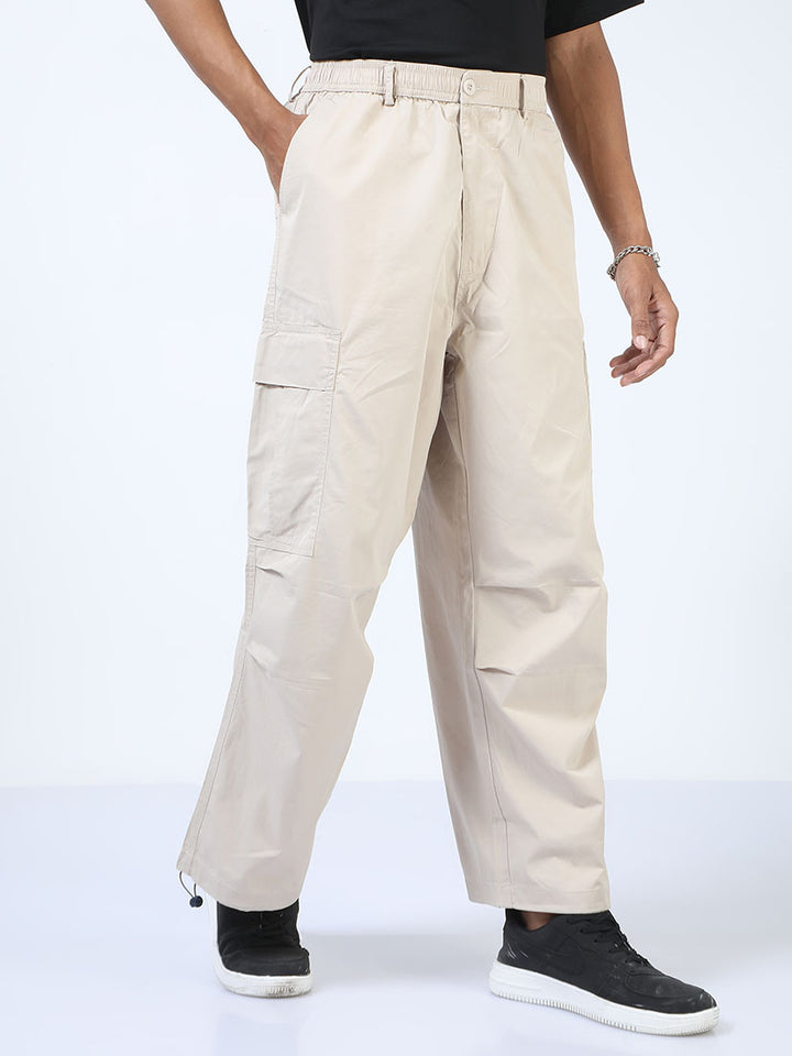 Cream Parachute Cargo Pant For Men's