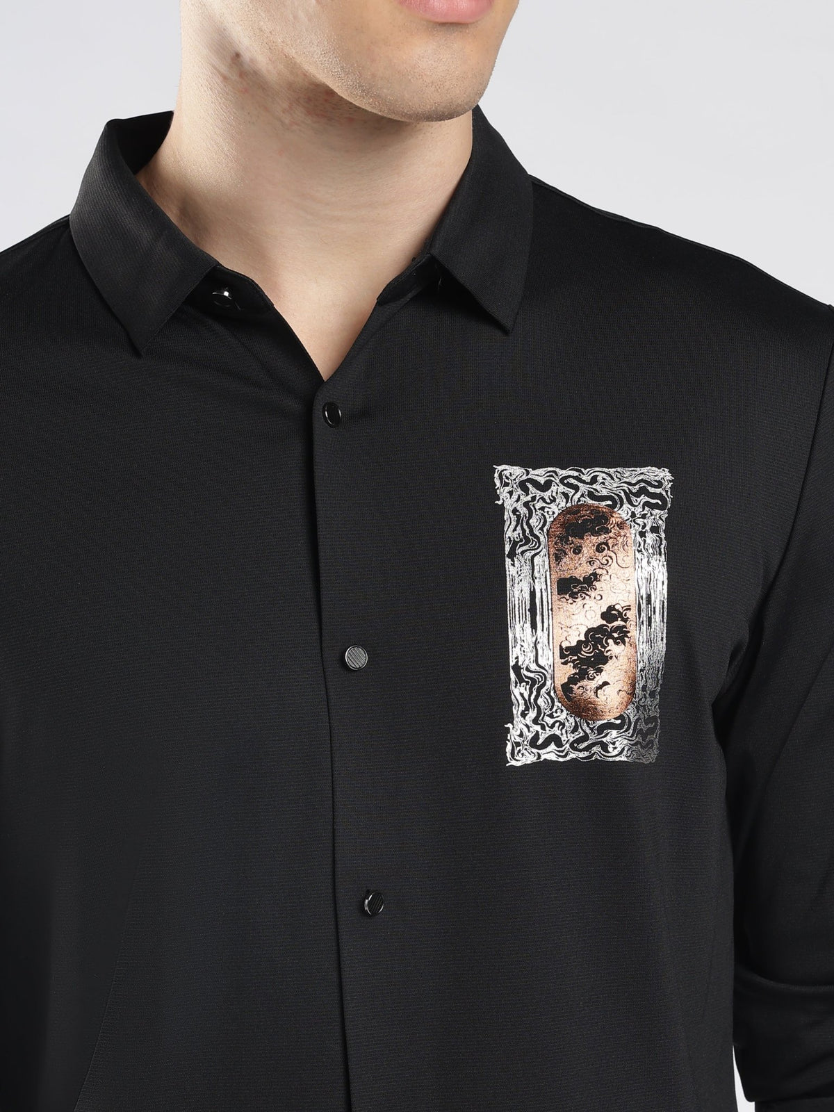 Fatal - Printed Patch Detail Shirt - Black - Espanshe