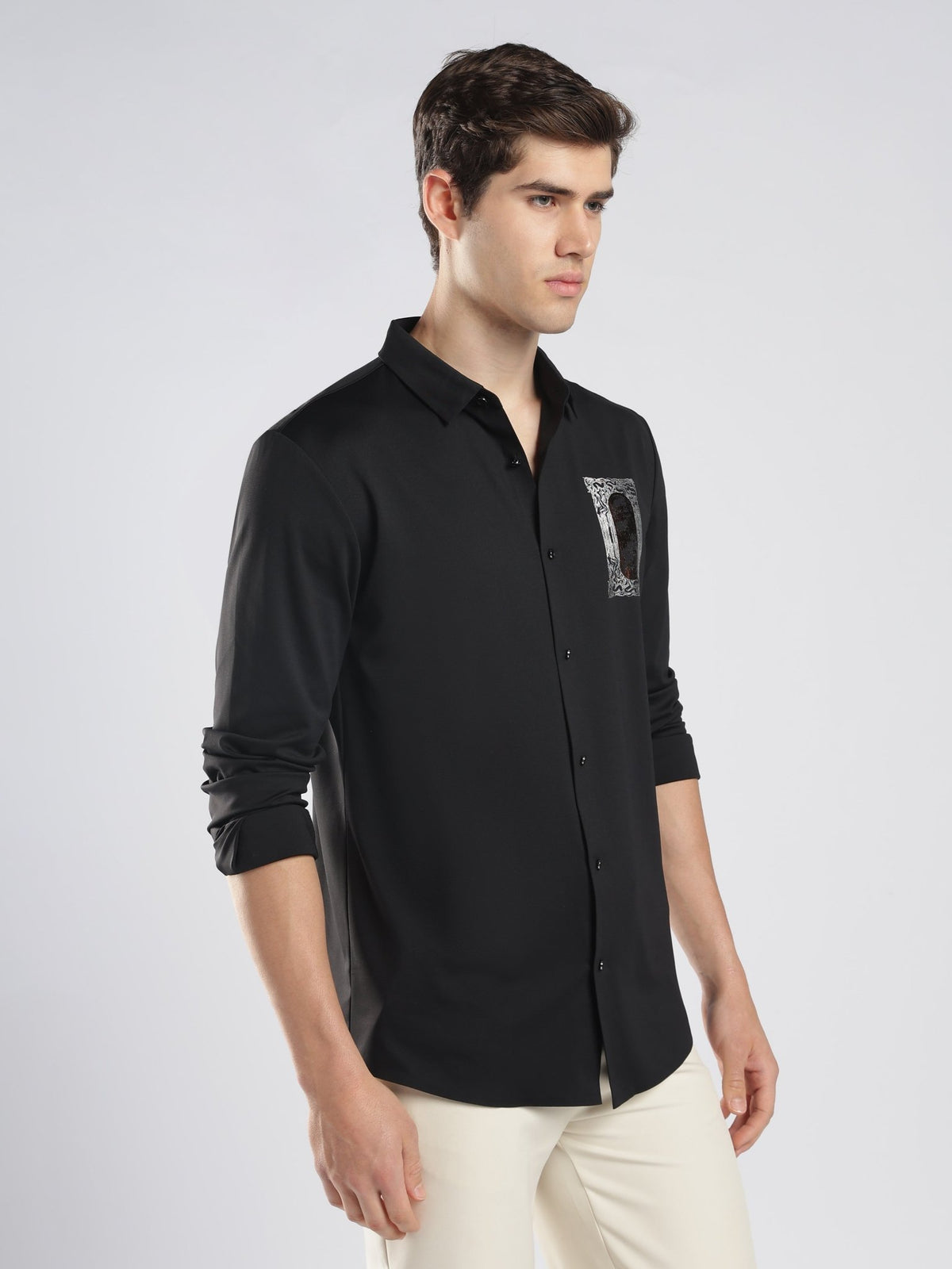 Fatal - Printed Patch Detail Shirt - Black - Espanshe