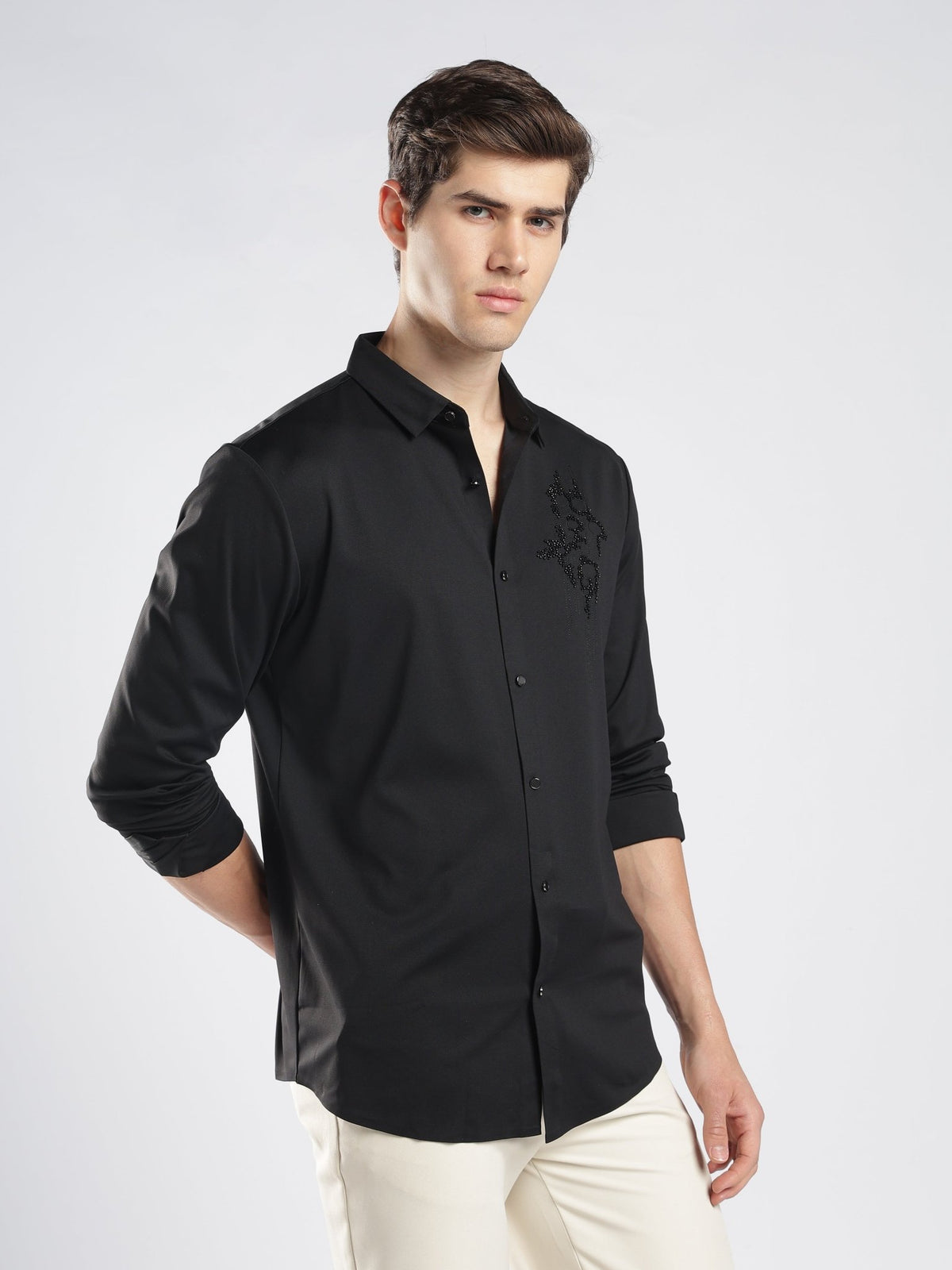Fatal - Triple Black Stone Embellished Shirt - Espanshe