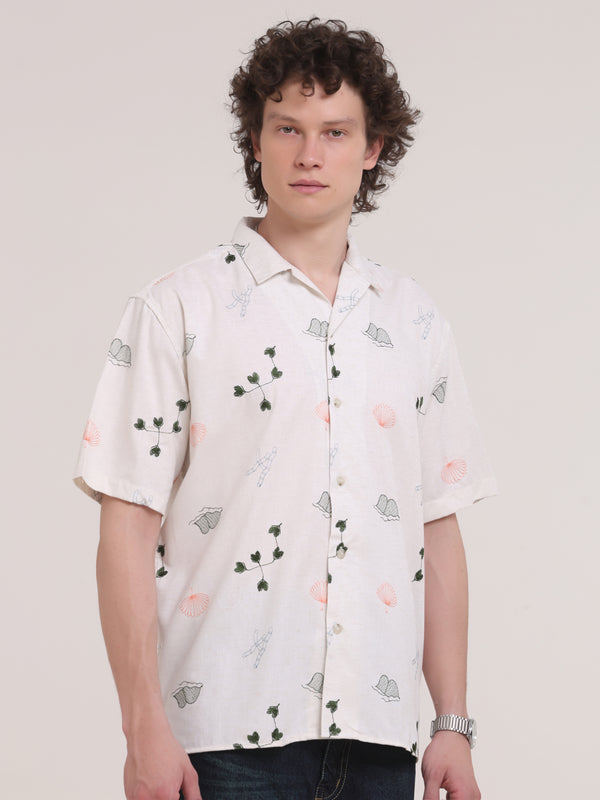 Puvv Oversized Embroidered Shirt- Off White