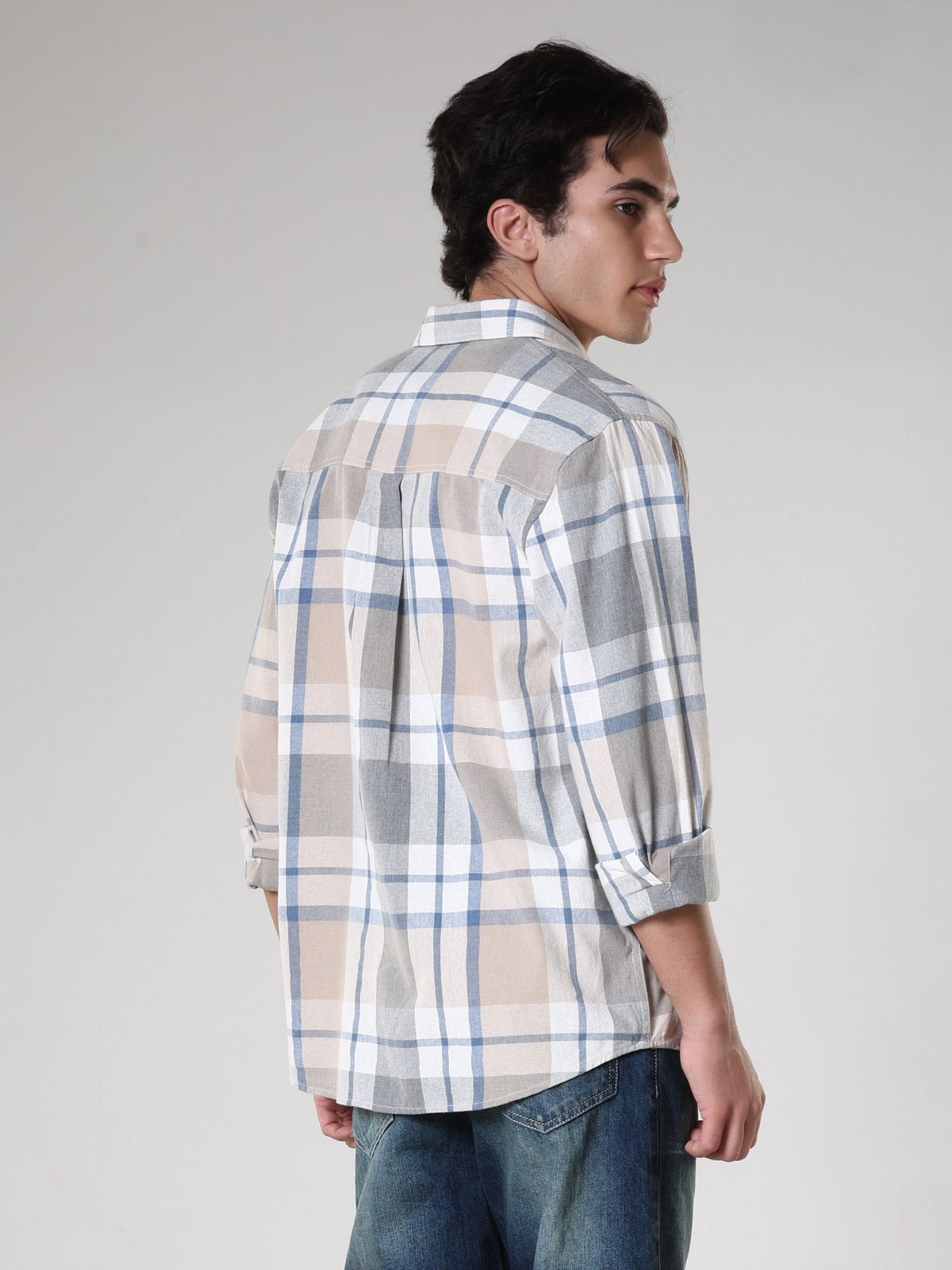 Amabel - Checkered Regular fit Shirt - Beige Blue - Espanshe