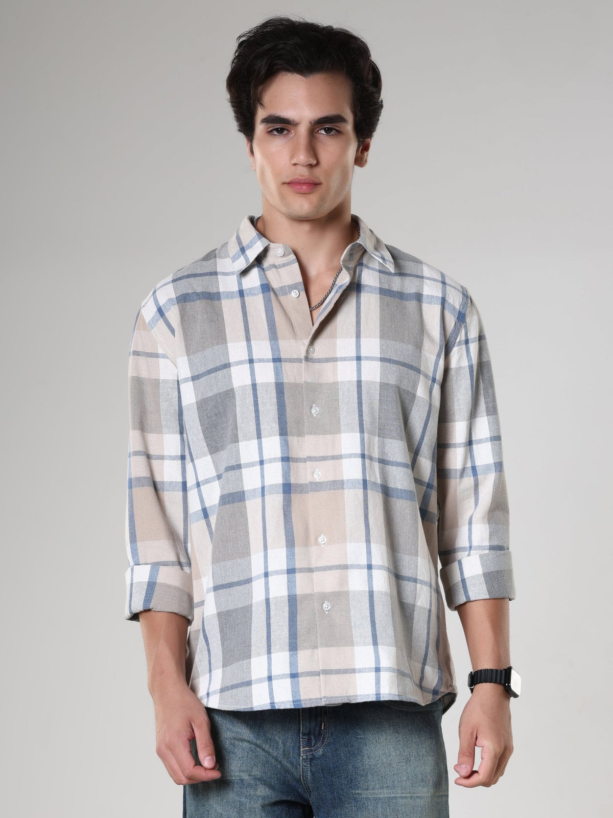 Amabel - Checkered Regular fit Shirt - Beige Blue - Espanshe