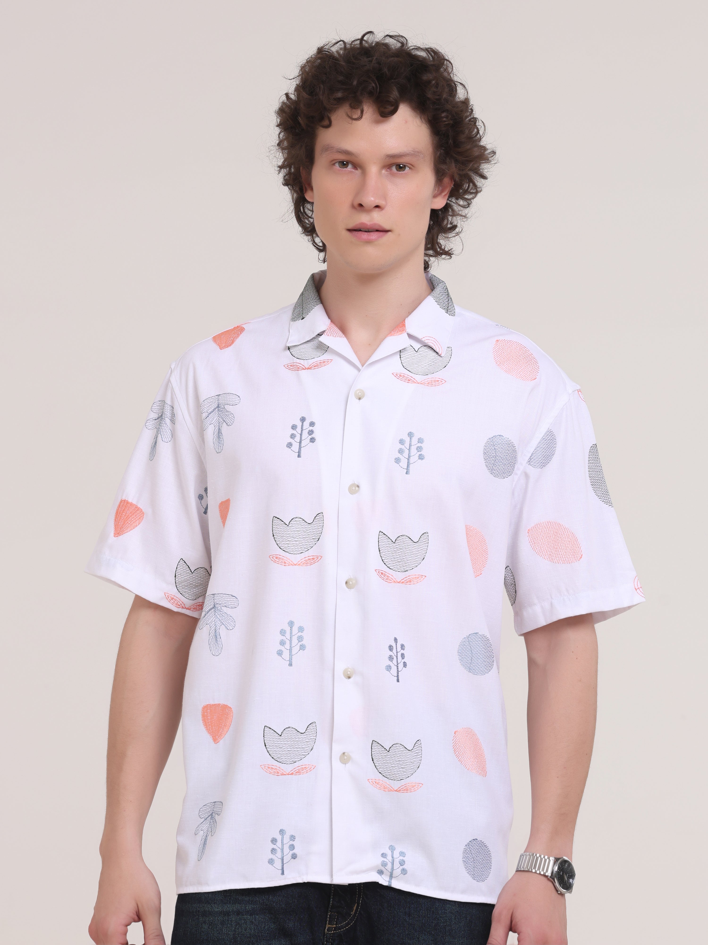 Chedi Oversized Embroidered Shirt- White