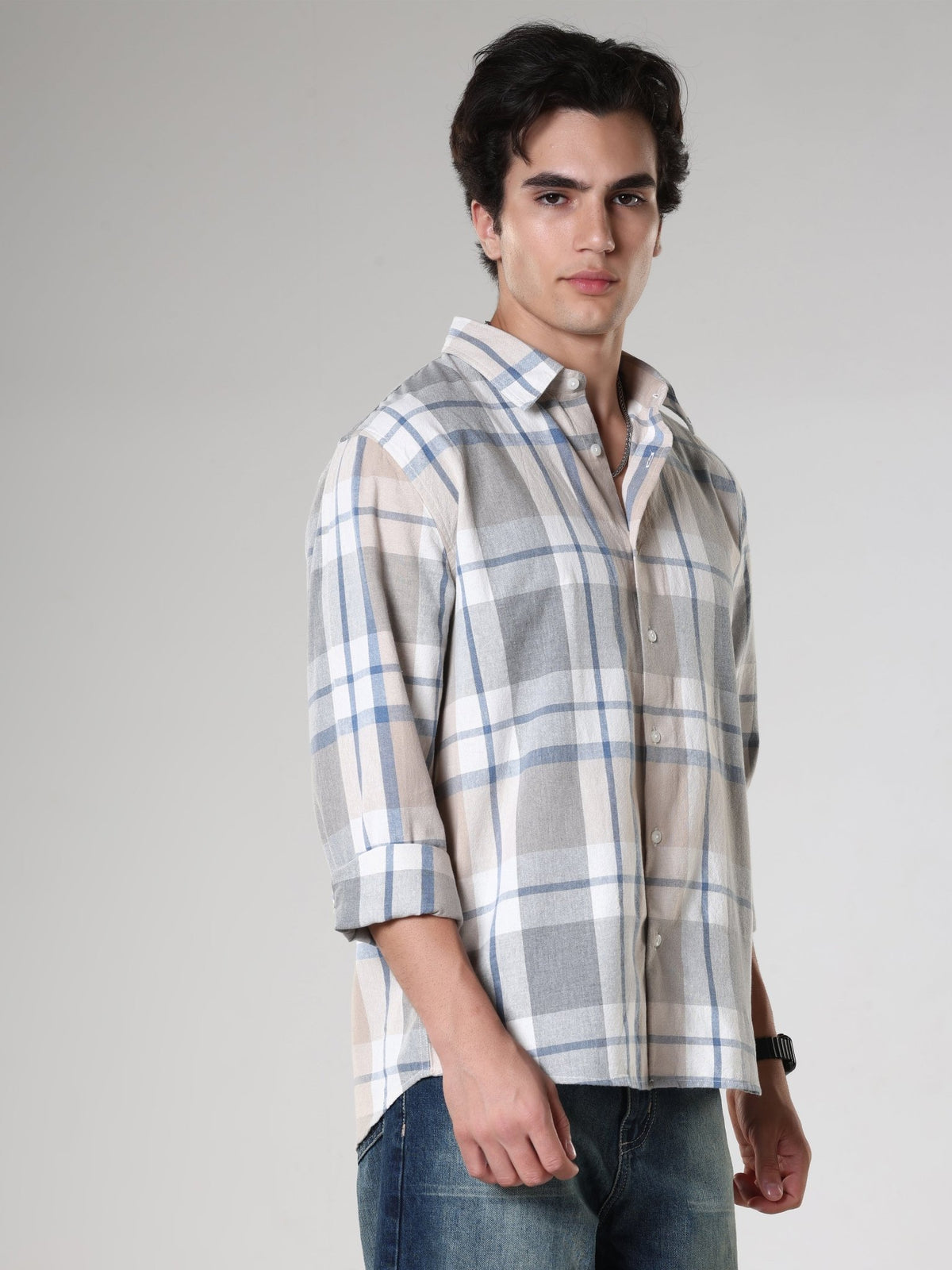Amabel - Checkered Regular fit Shirt - Beige Blue - Espanshe