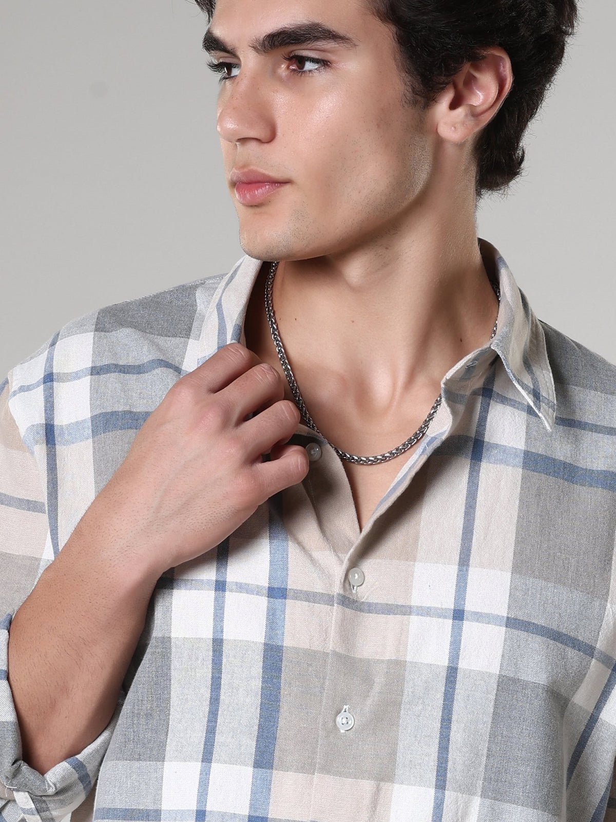 Amabel - Checkered Regular fit Shirt - Beige Blue - Espanshe