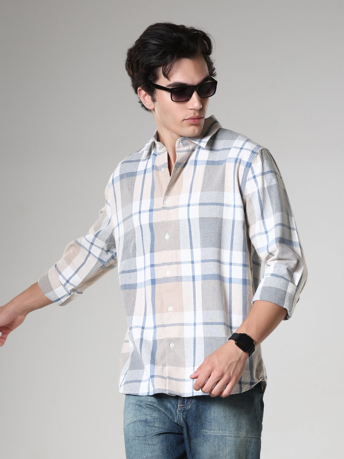 Amabel - Checkered Regular fit Shirt - Beige Blue - Espanshe