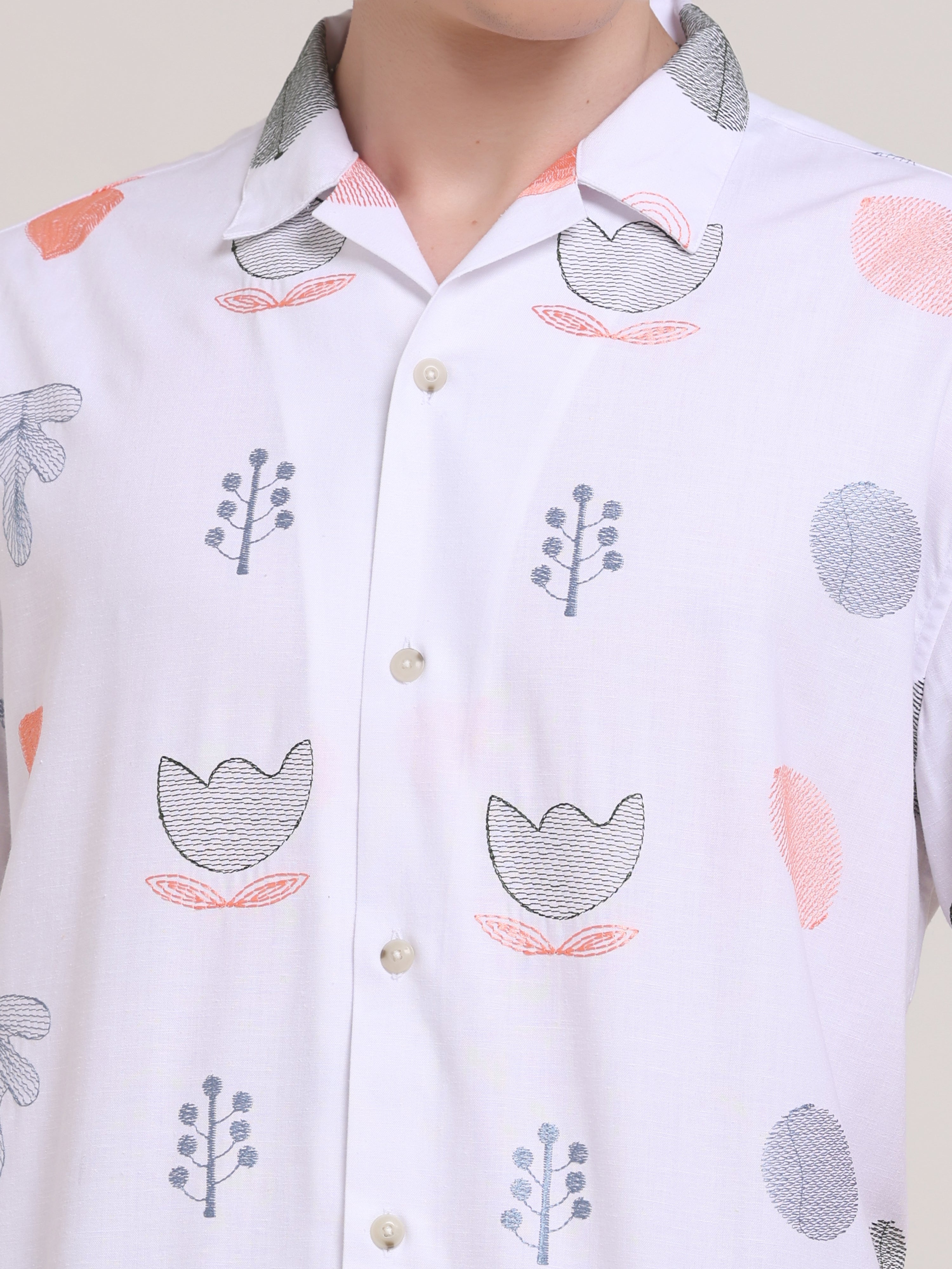 Chedi Oversized Embroidered Shirt- White