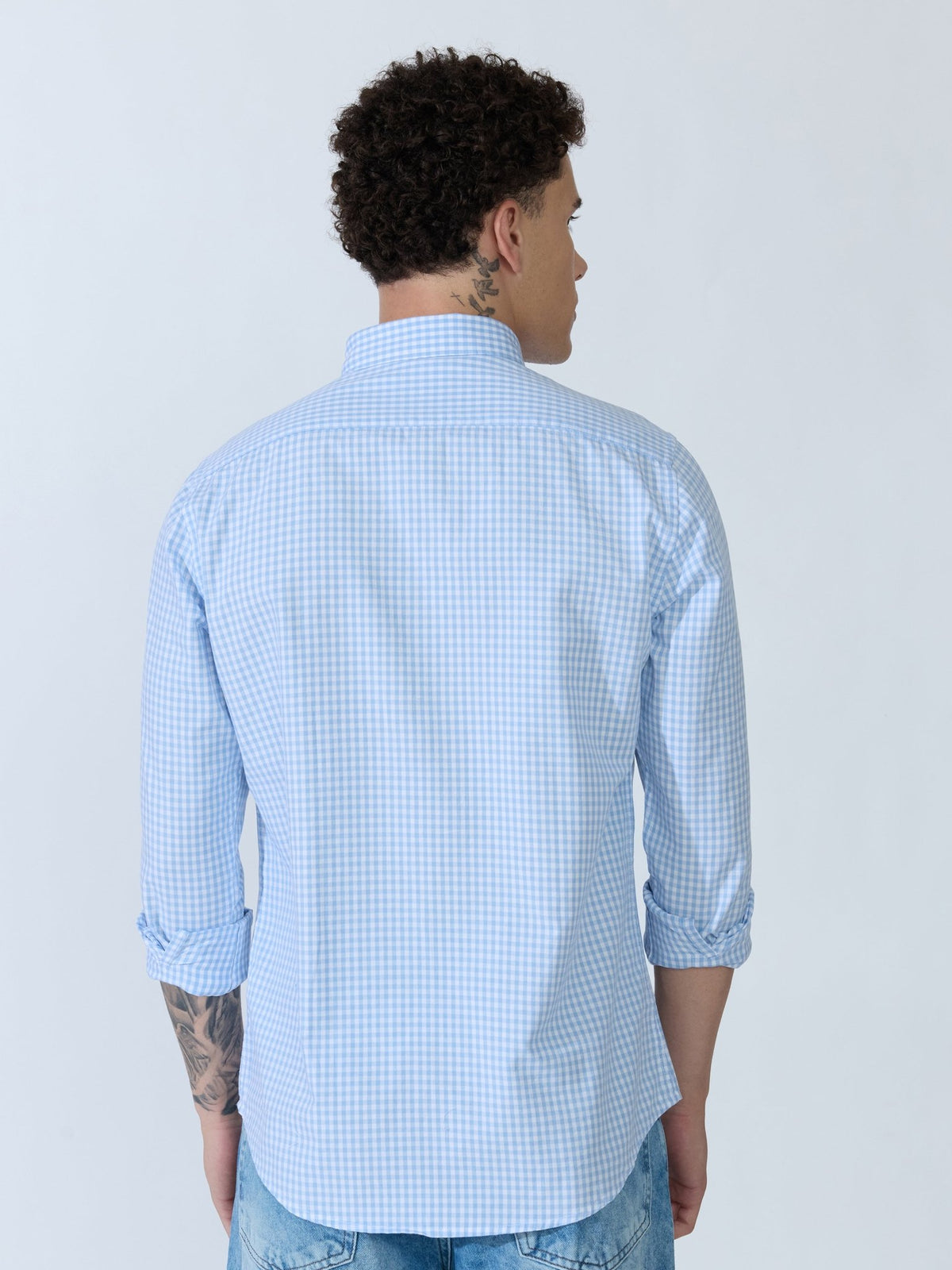 Sara - 100% Cotton Gingham Shirt - Light Blue - Espanshe