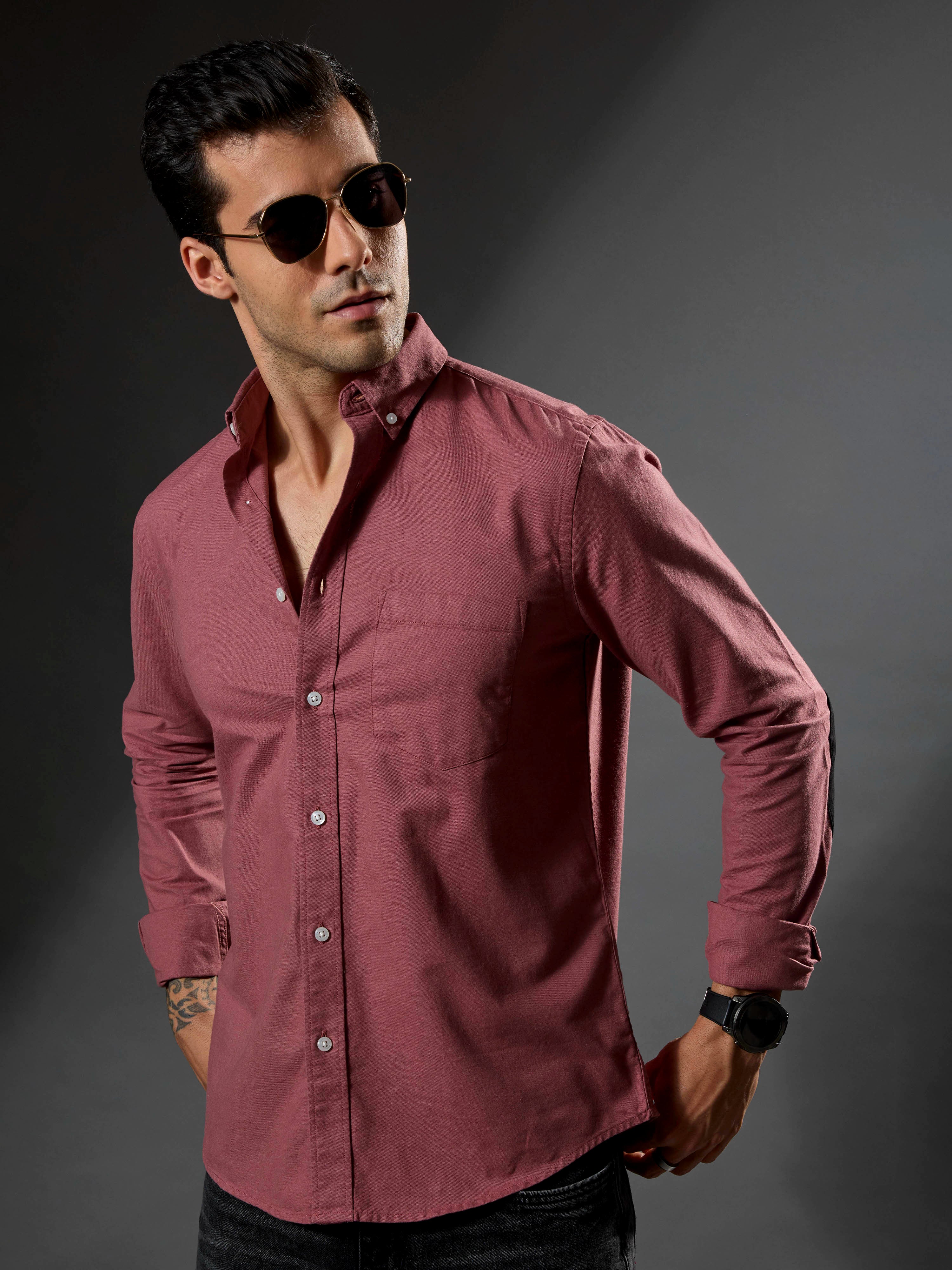 men's brick red Turkish fit cotton shirt with breast pockets and elbow patches
men's shirt latest collection