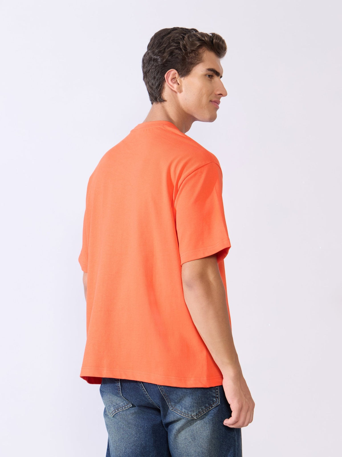Vynora - Loose Fit Round Neck T-Shirt - Mandarin Red - Espanshe