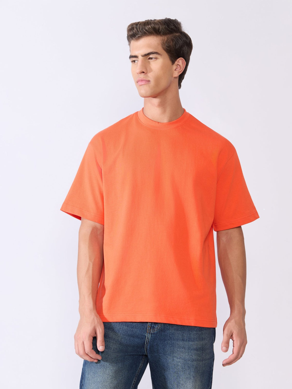 Vynora - Loose Fit Round Neck T-Shirt - Mandarin Red - Espanshe