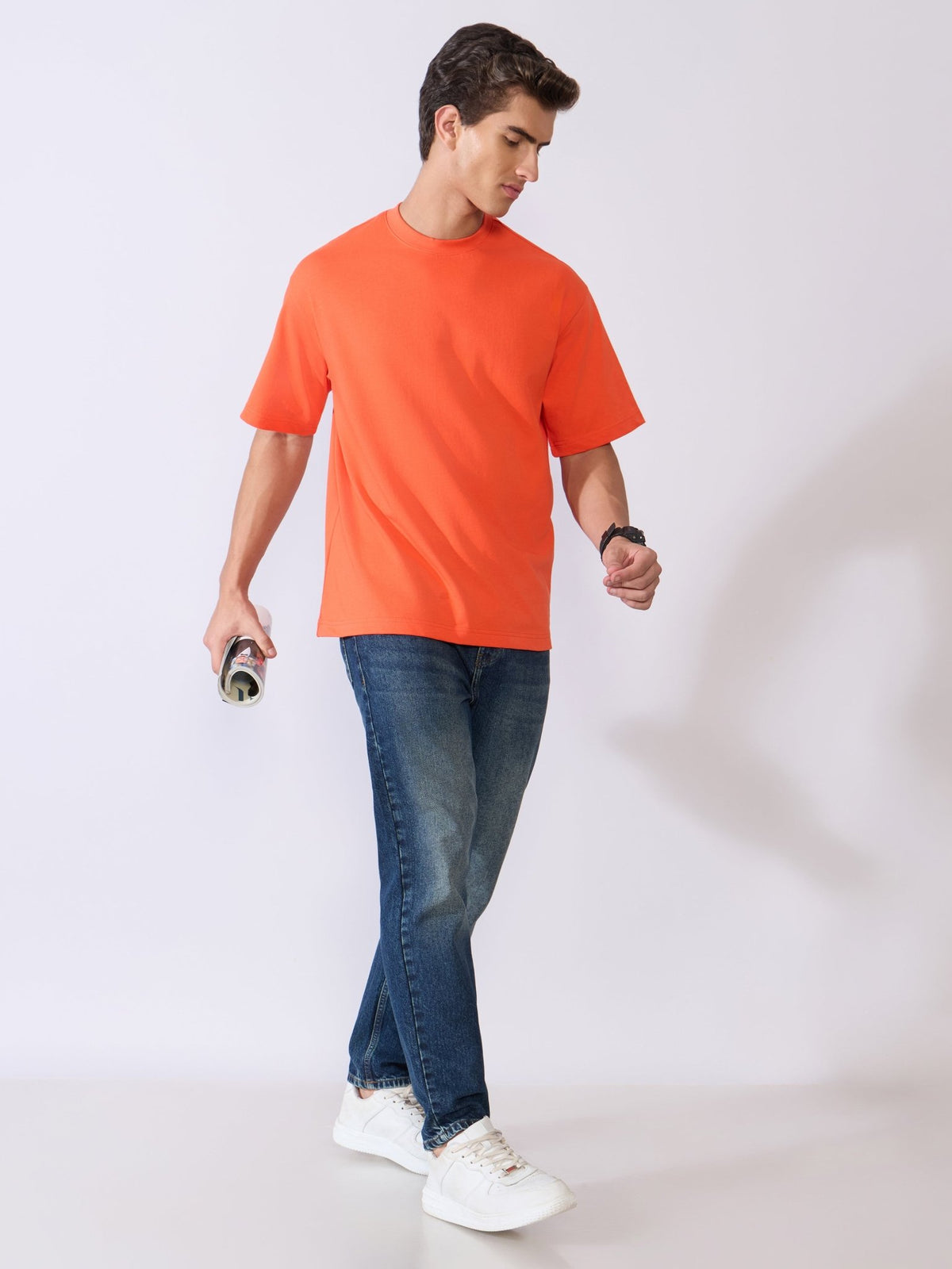 Vynora - Loose Fit Round Neck T-Shirt - Mandarin Red - Espanshe