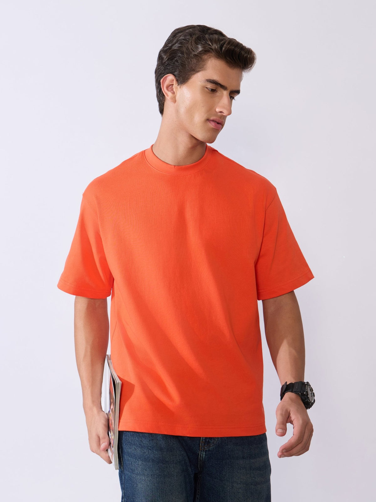Vynora - Loose Fit Round Neck T-Shirt - Mandarin Red - Espanshe