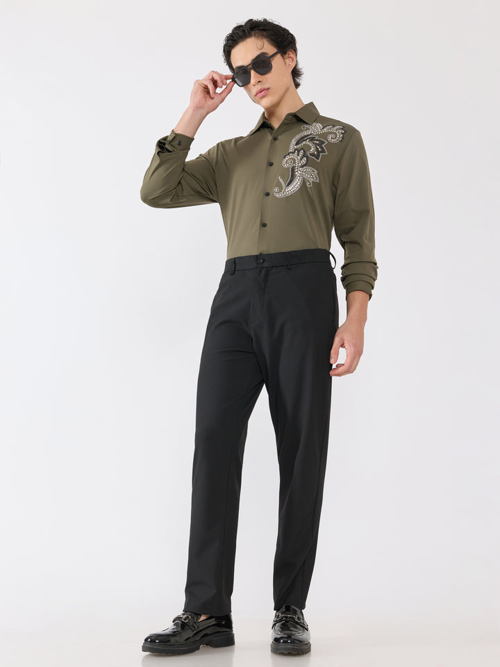 men's  shirt - Ornate Mosaic Embellished with stone- olive
