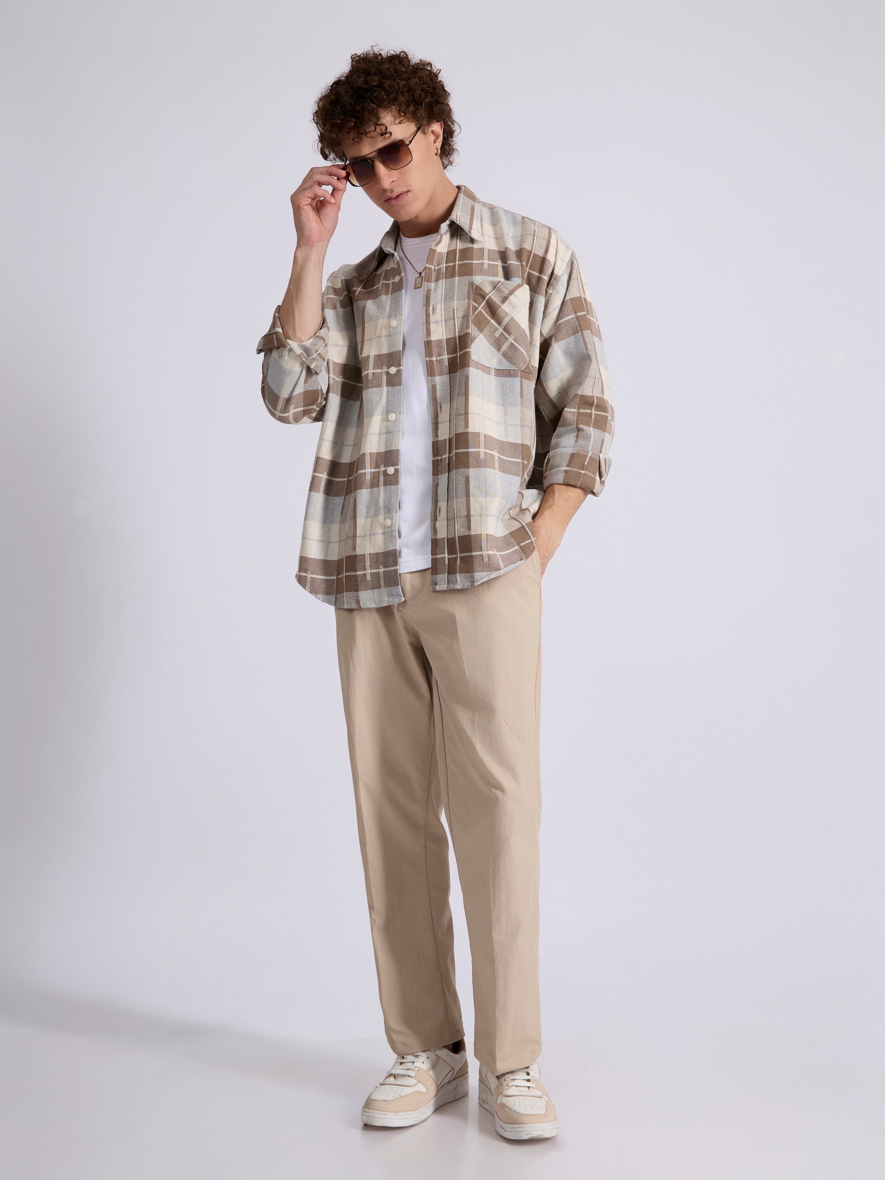 Talbot - Drop Shoulder Checks Shirt - Brown