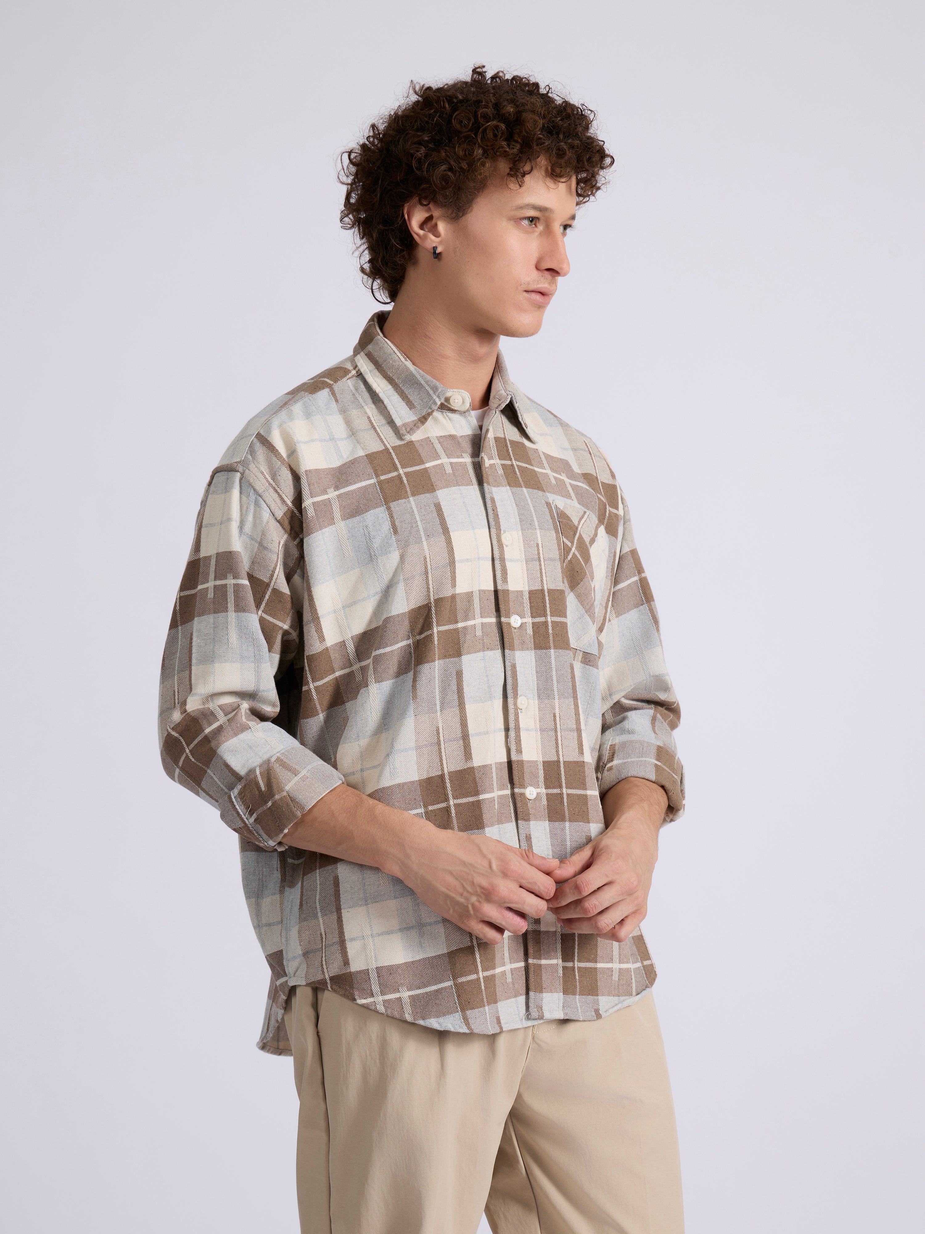 Talbot - Drop Shoulder Checks Shirt - Brown
