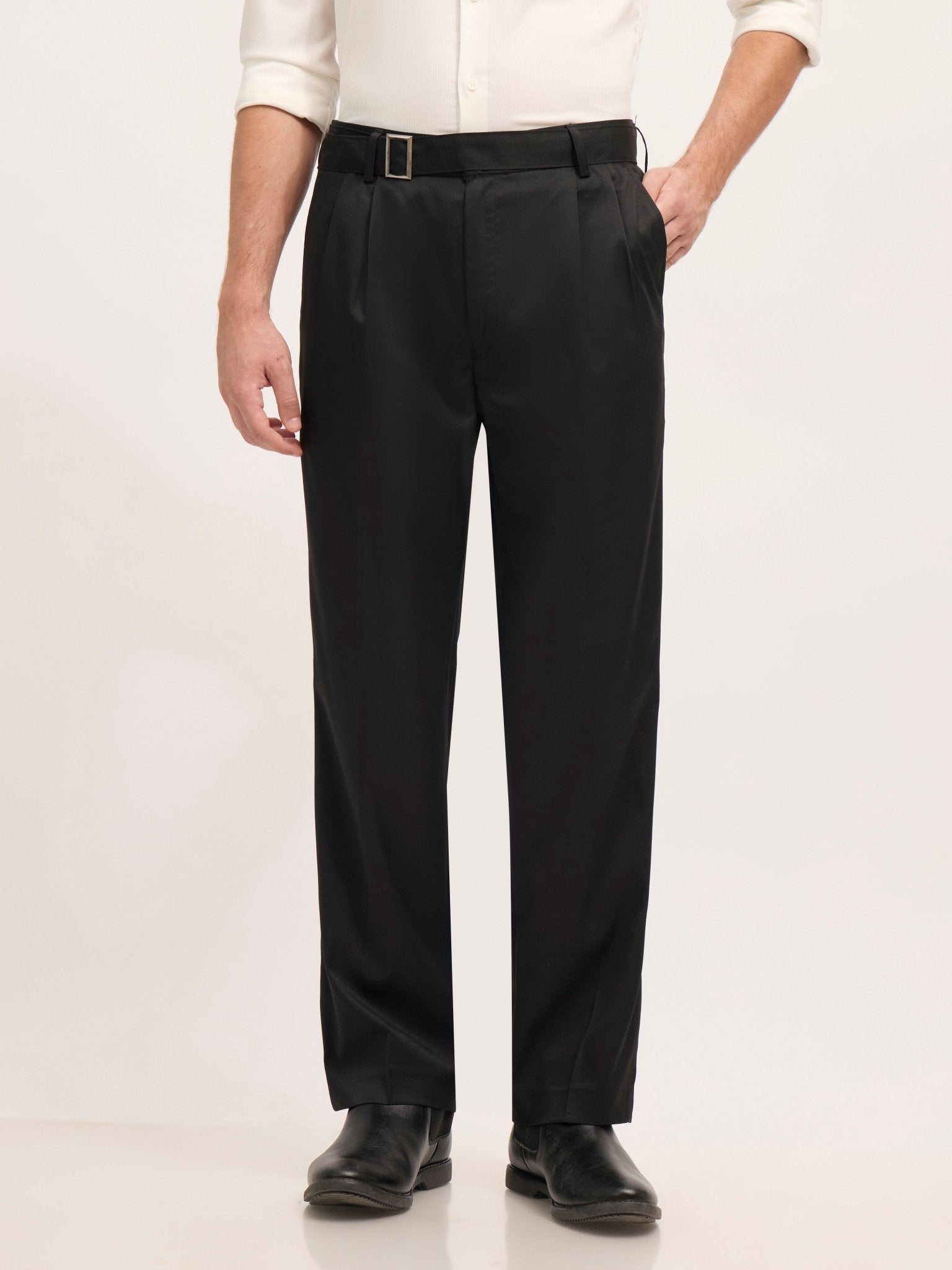Maximilian - Beltless Baggy Formal Pant - Black - Espanshe