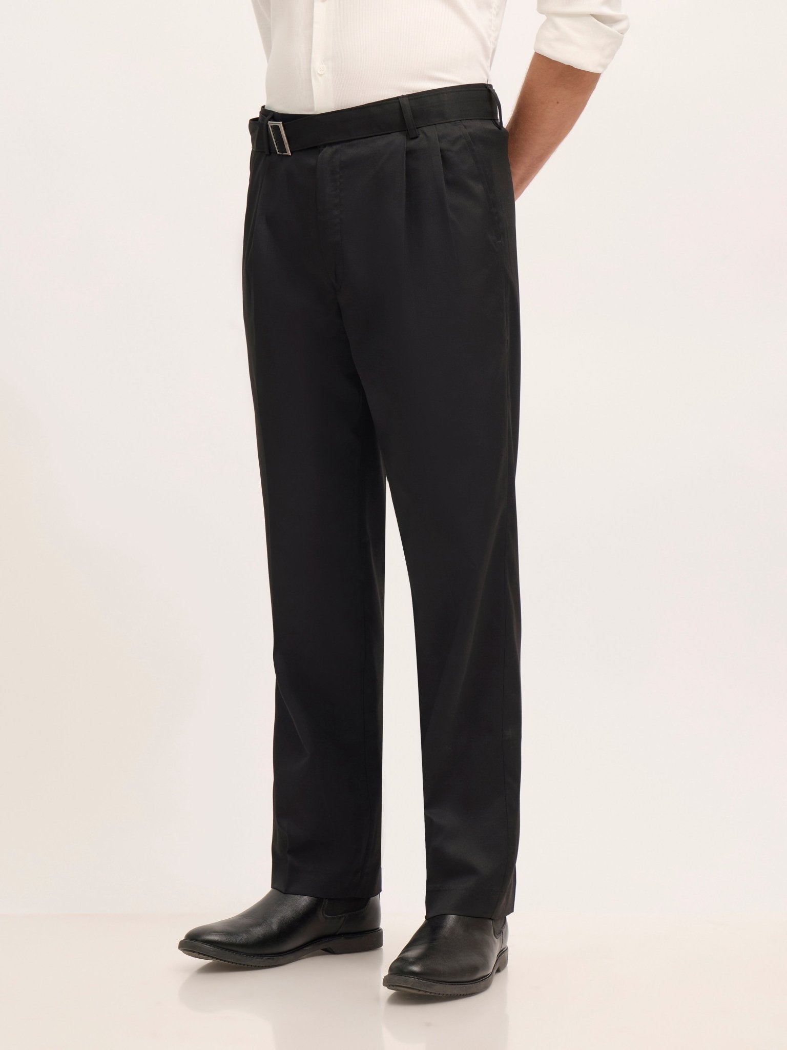 Maximilian - Beltless Baggy Formal Pant - Black - Espanshe