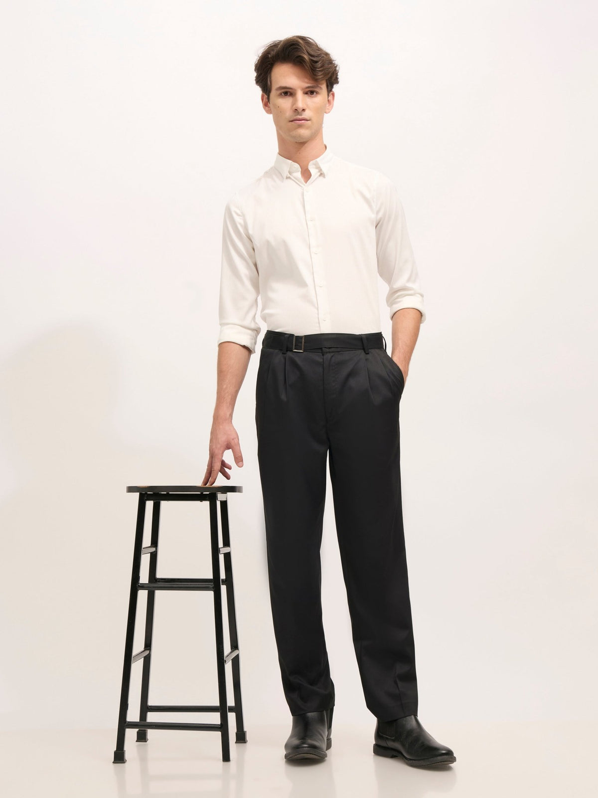 Maximilian - Beltless Baggy Formal Pant - Black - Espanshe