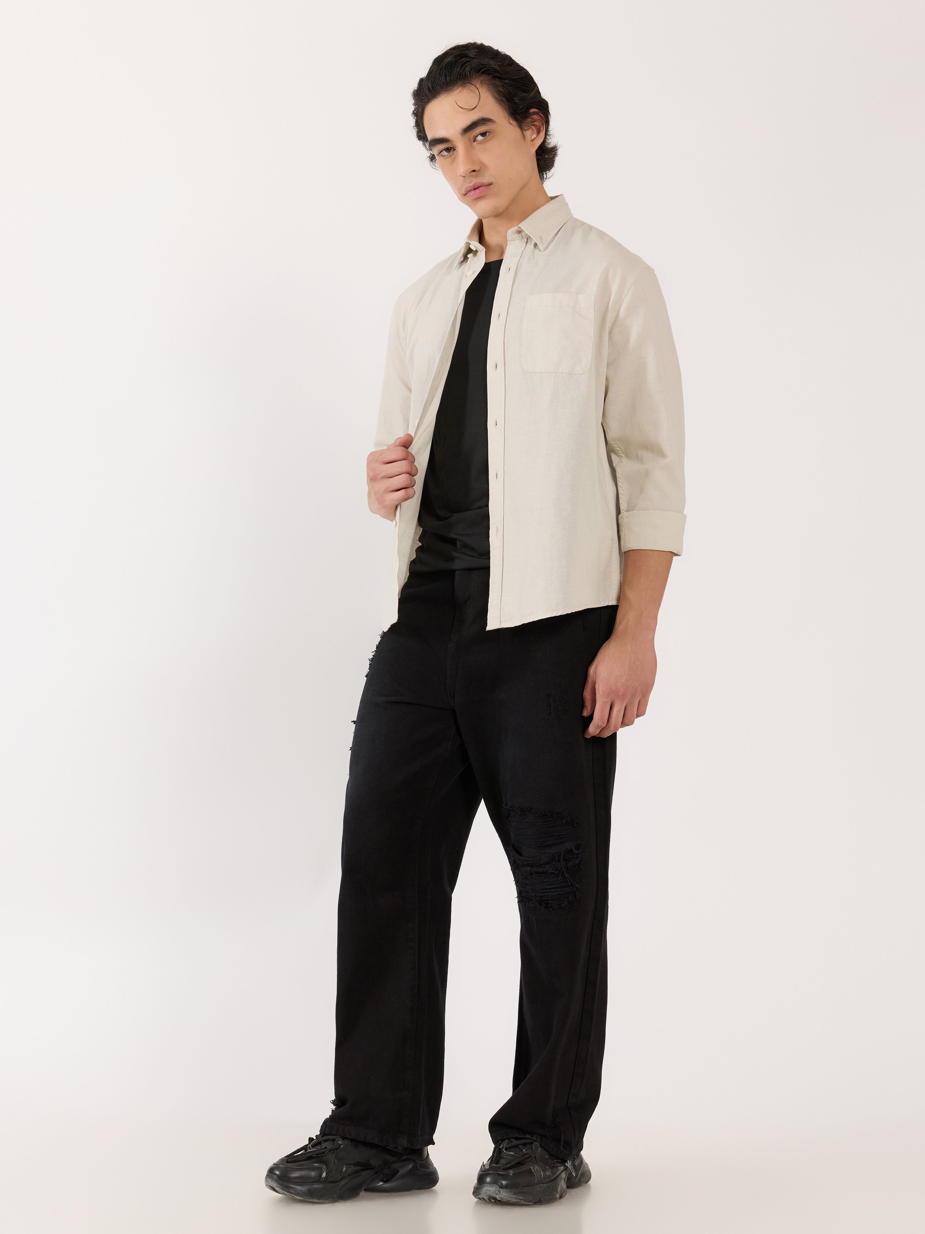 Men's Relaxed Linen Shirt - cream