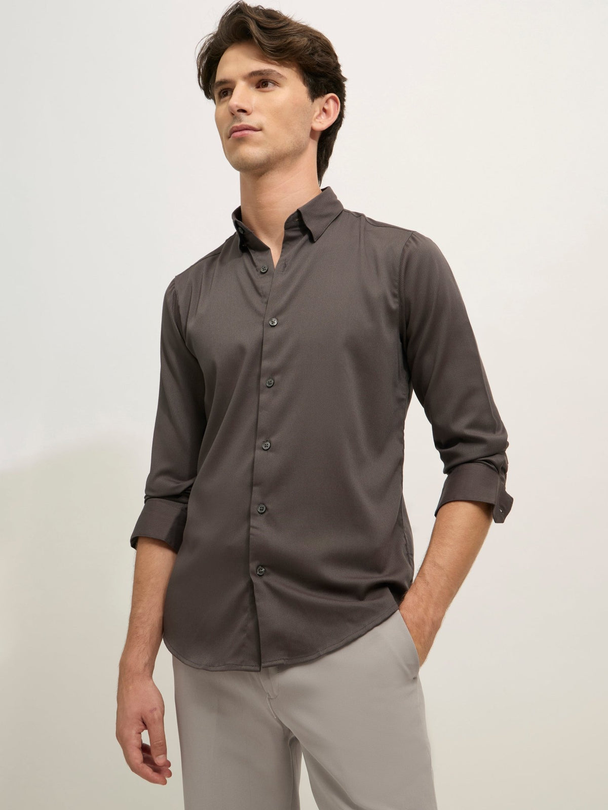 Ivar - Turkish Fit Striped Shirt - Charcoal - Espanshe