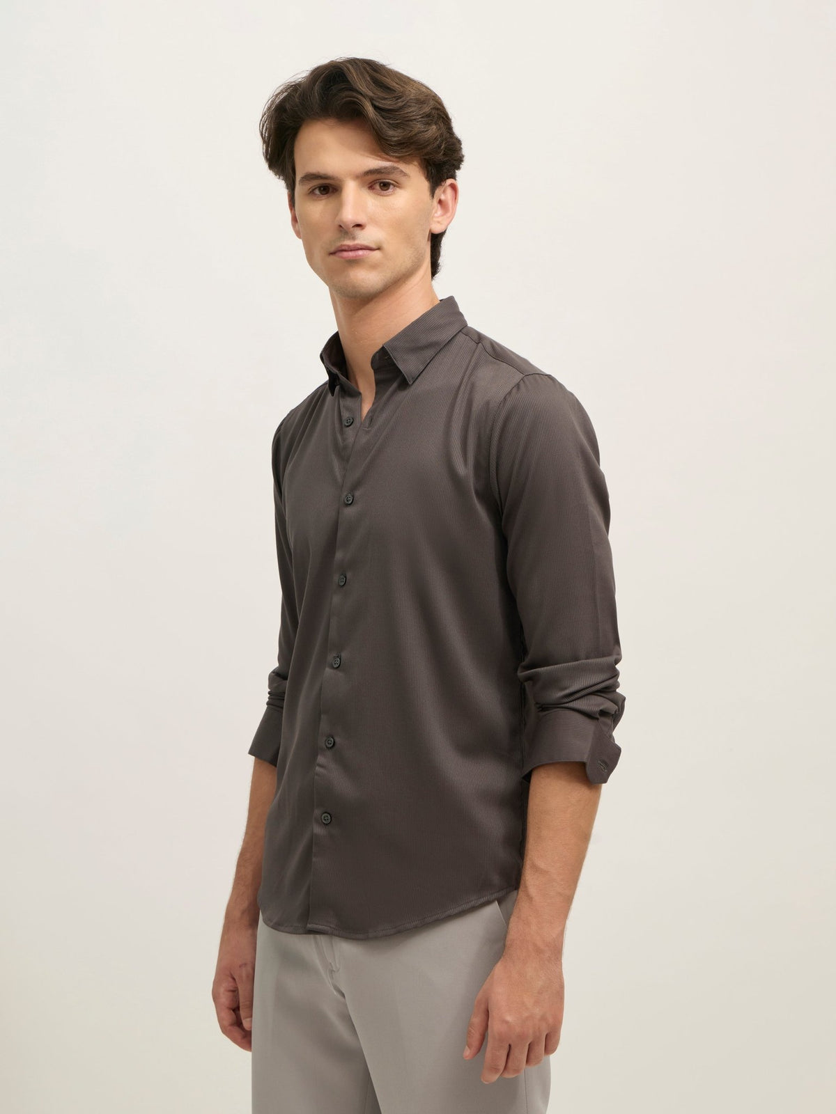 Ivar - Turkish Fit Striped Shirt - Charcoal - Espanshe