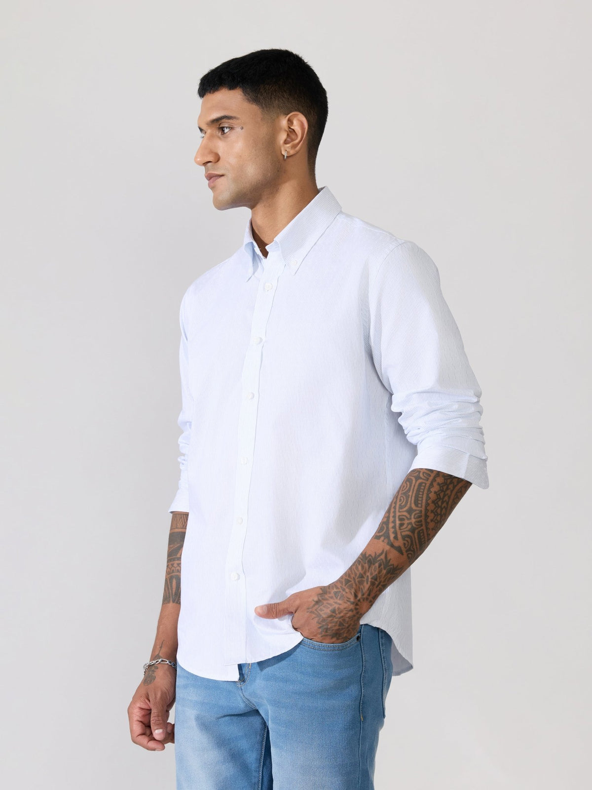Erzela - Smart Fit Striped Shirt - Light Blue - Espanshe