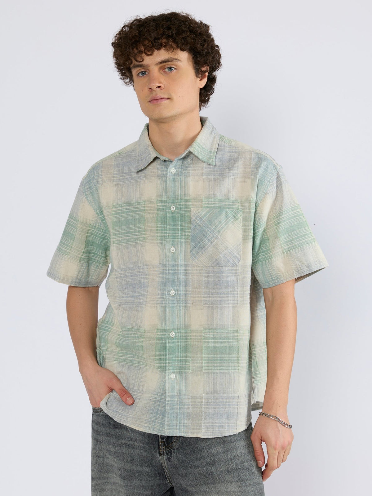 Orvar - Half Sleeve Checks Shirt - Light Green - Espanshe