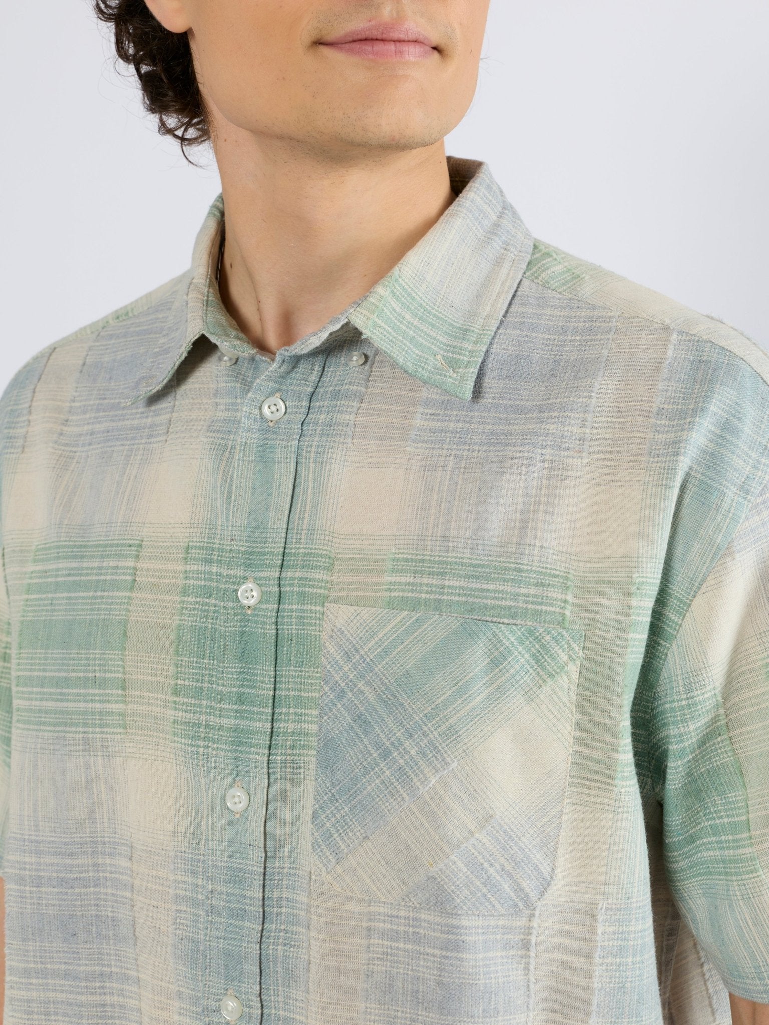 Orvar - Half Sleeve Checks Shirt - Light Green - Espanshe