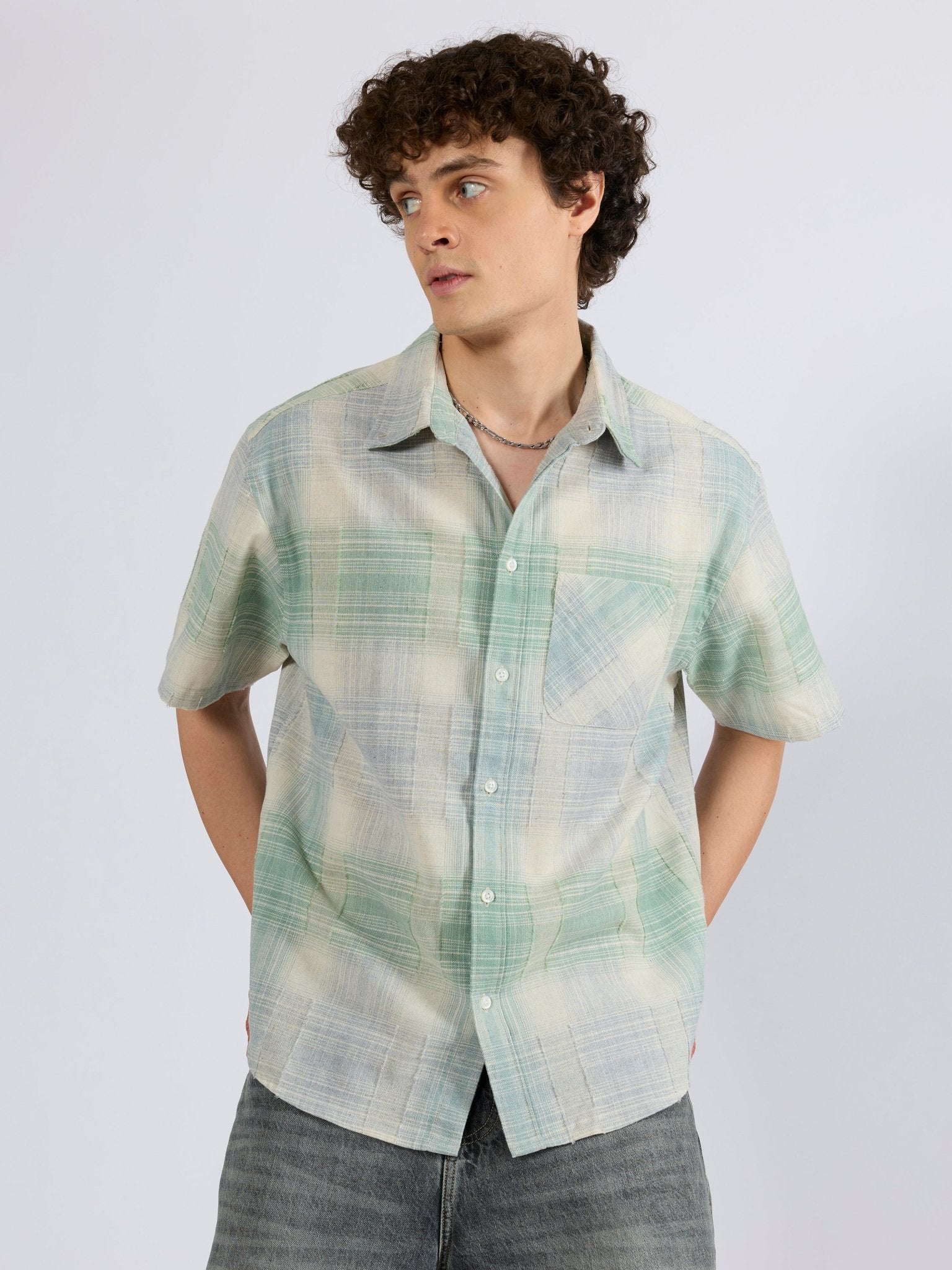 Orvar - Half Sleeve Checks Shirt - Light Green - Espanshe