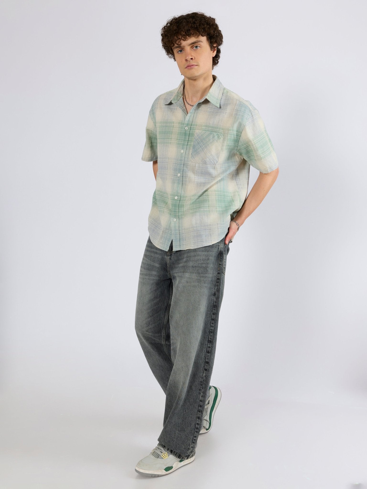 Orvar - Half Sleeve Checks Shirt - Light Green - Espanshe