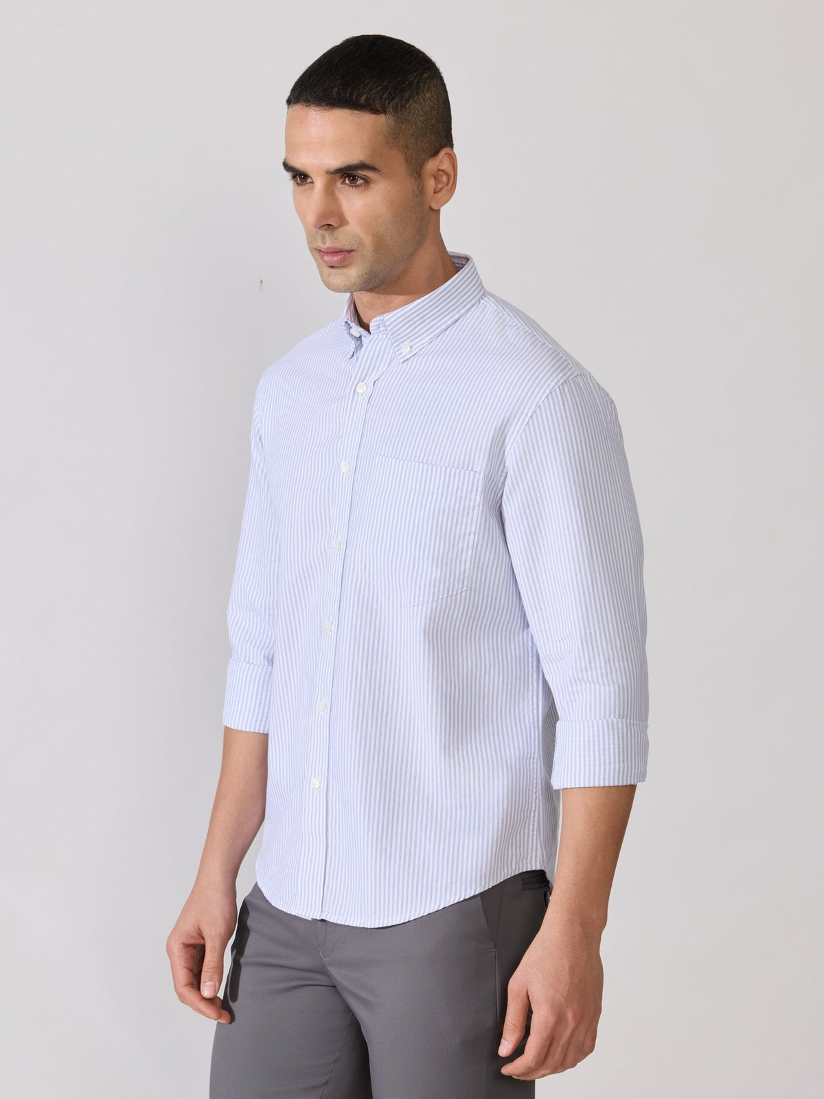 Neocut - Relaxed Striped Oxford Shirt - Light Blue - Espanshe