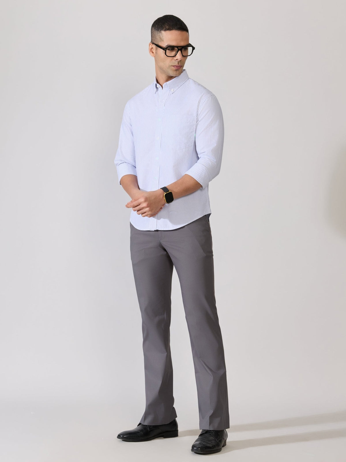 Neocut - Relaxed Striped Oxford Shirt - Light Blue - Espanshe