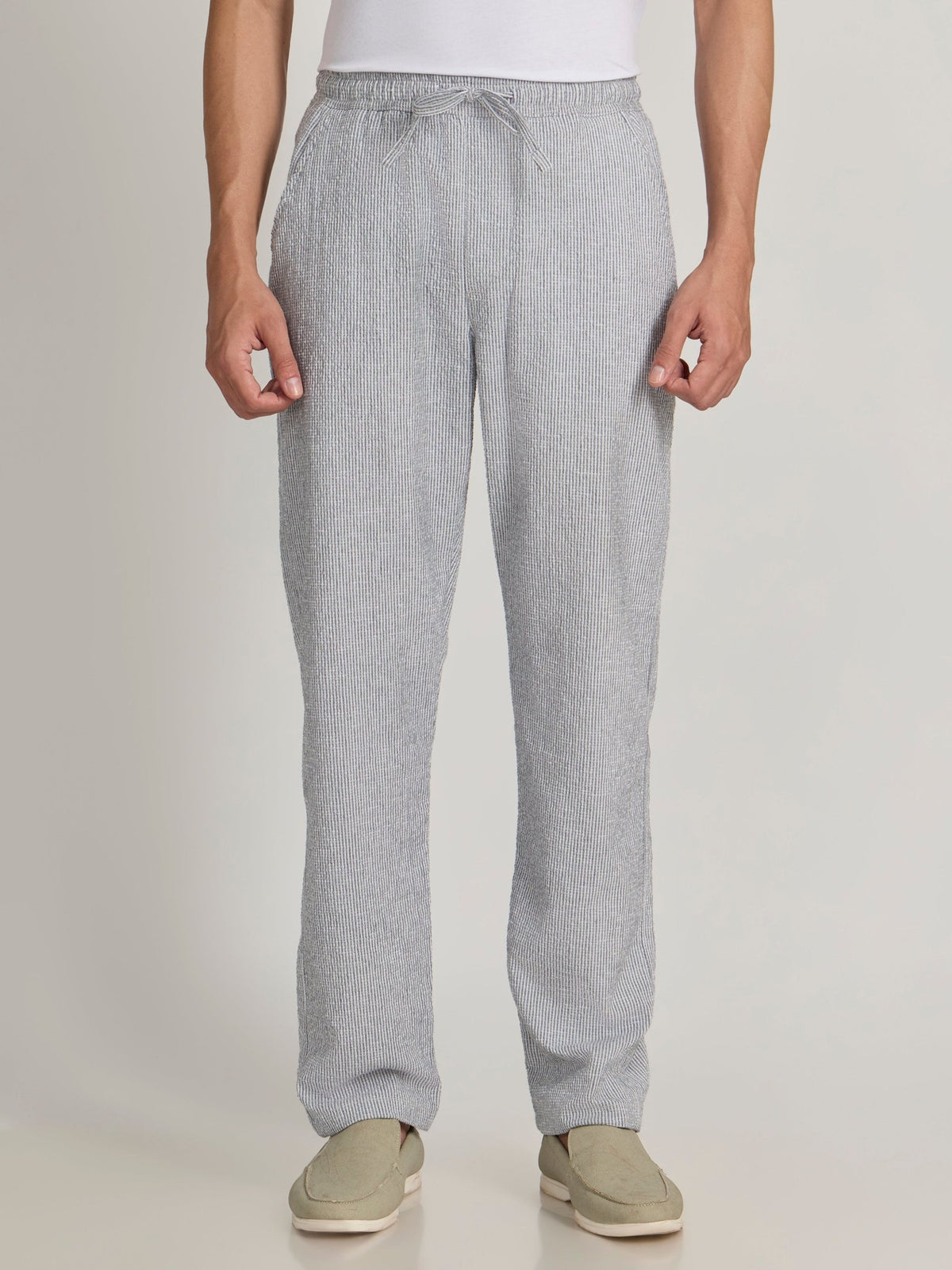 Corbin - Striped Seersucker Trousers - Grey - Espanshe