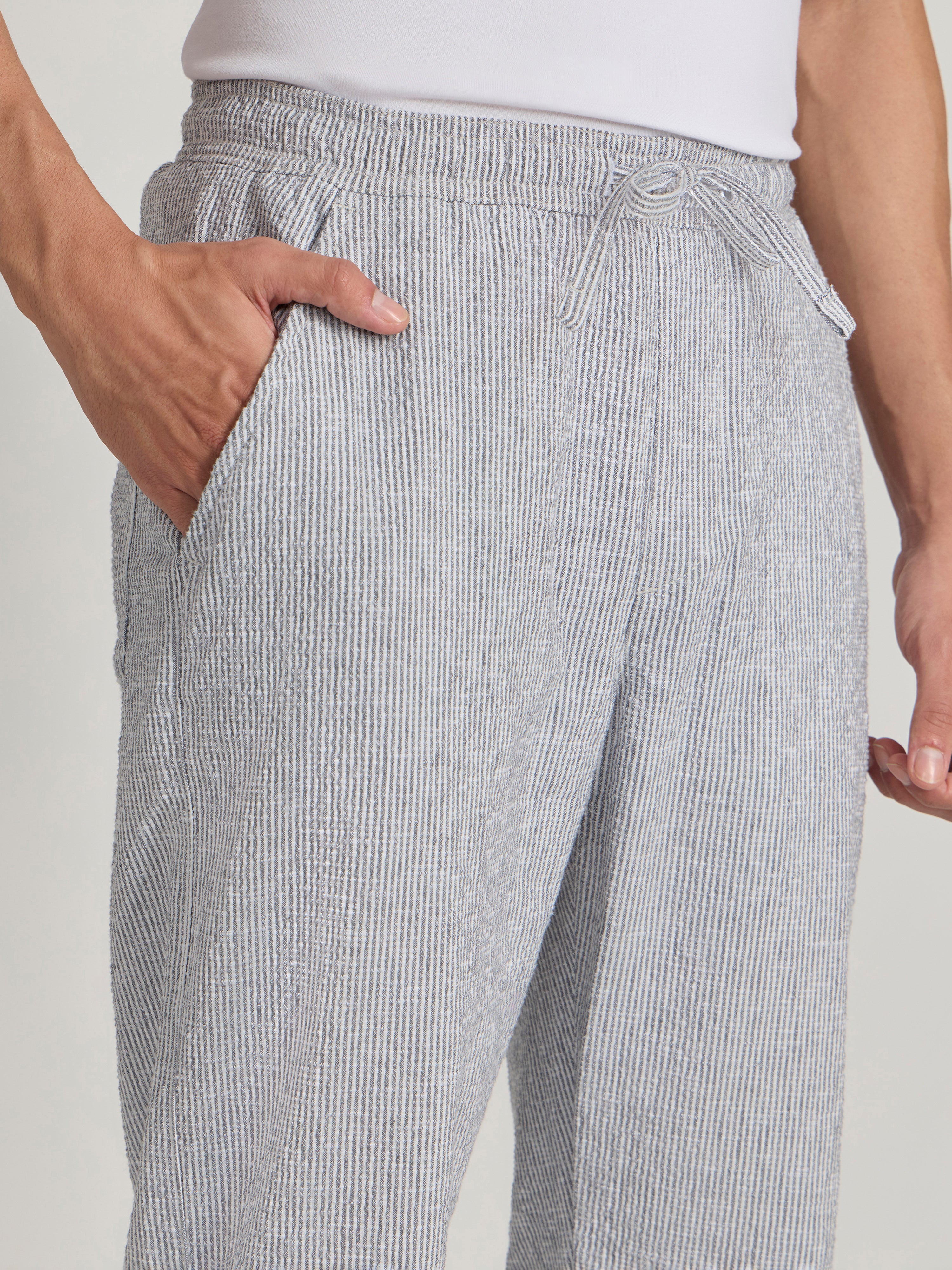 Corbin - Striped Seersucker Trousers - Grey – Espanshe
