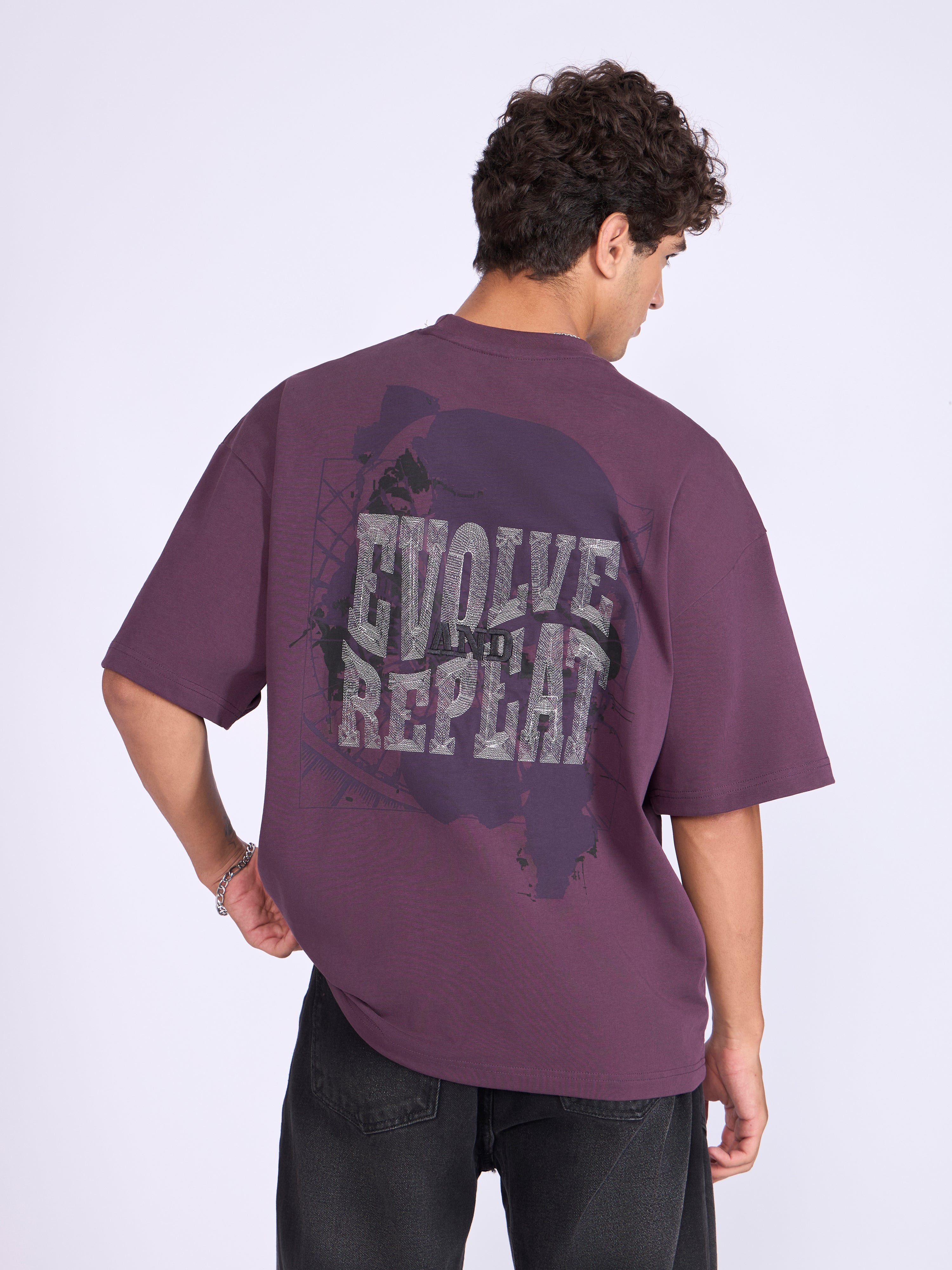 Men's Baggy Printed T-Shirt in Midnight Plum