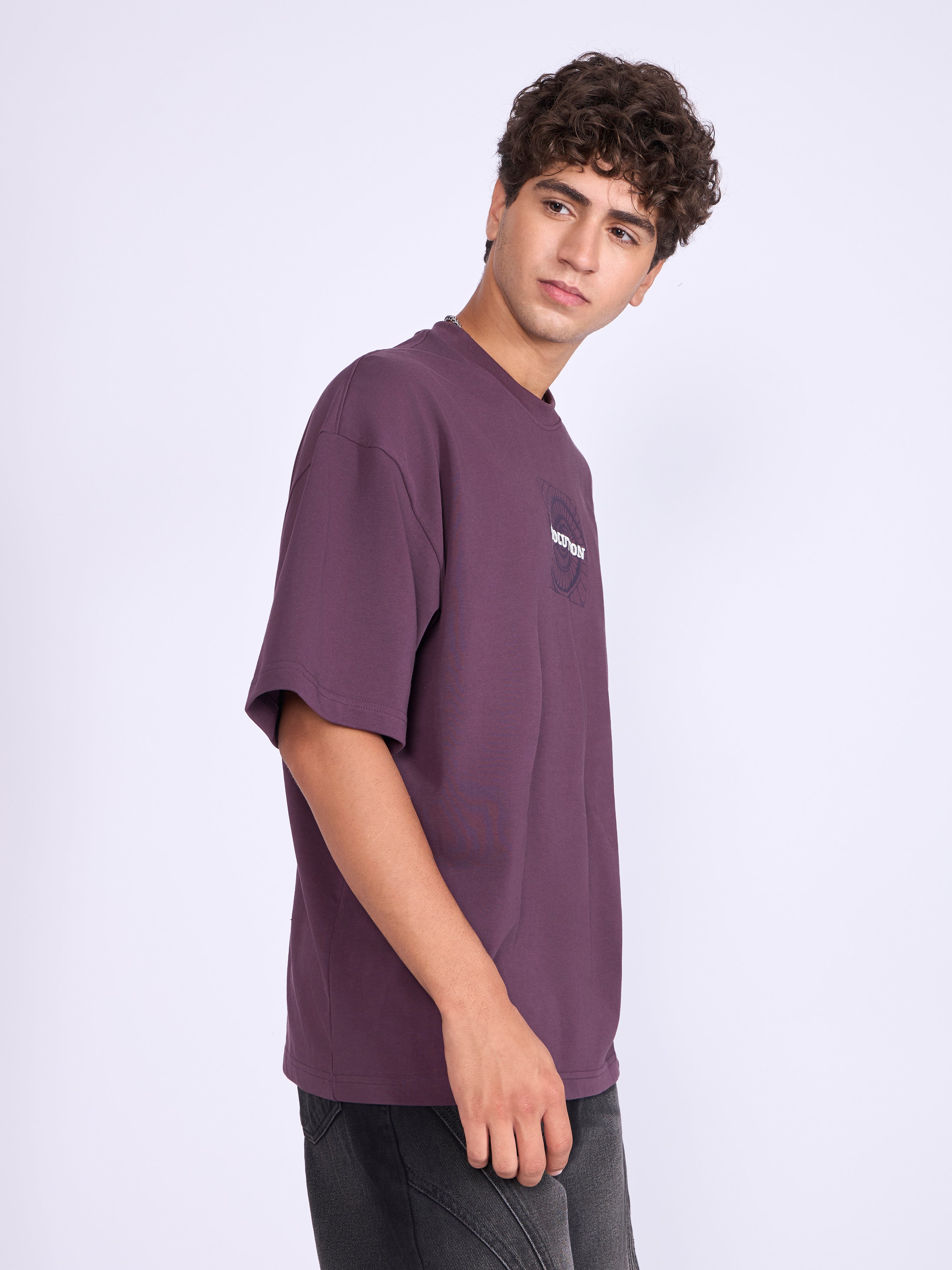 Men's Baggy Printed T-Shirt in Midnight Plum