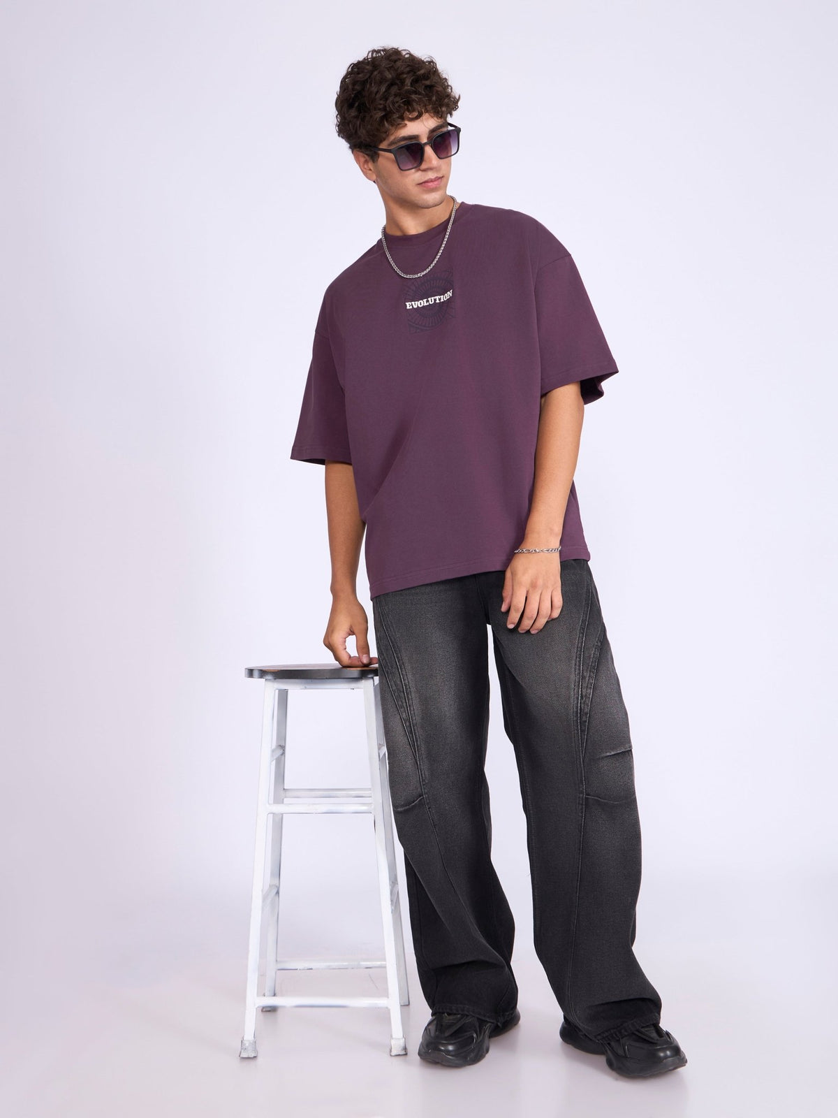 Evolution - Baggy Printed T-Shirt - Midnight Plum - Espanshe