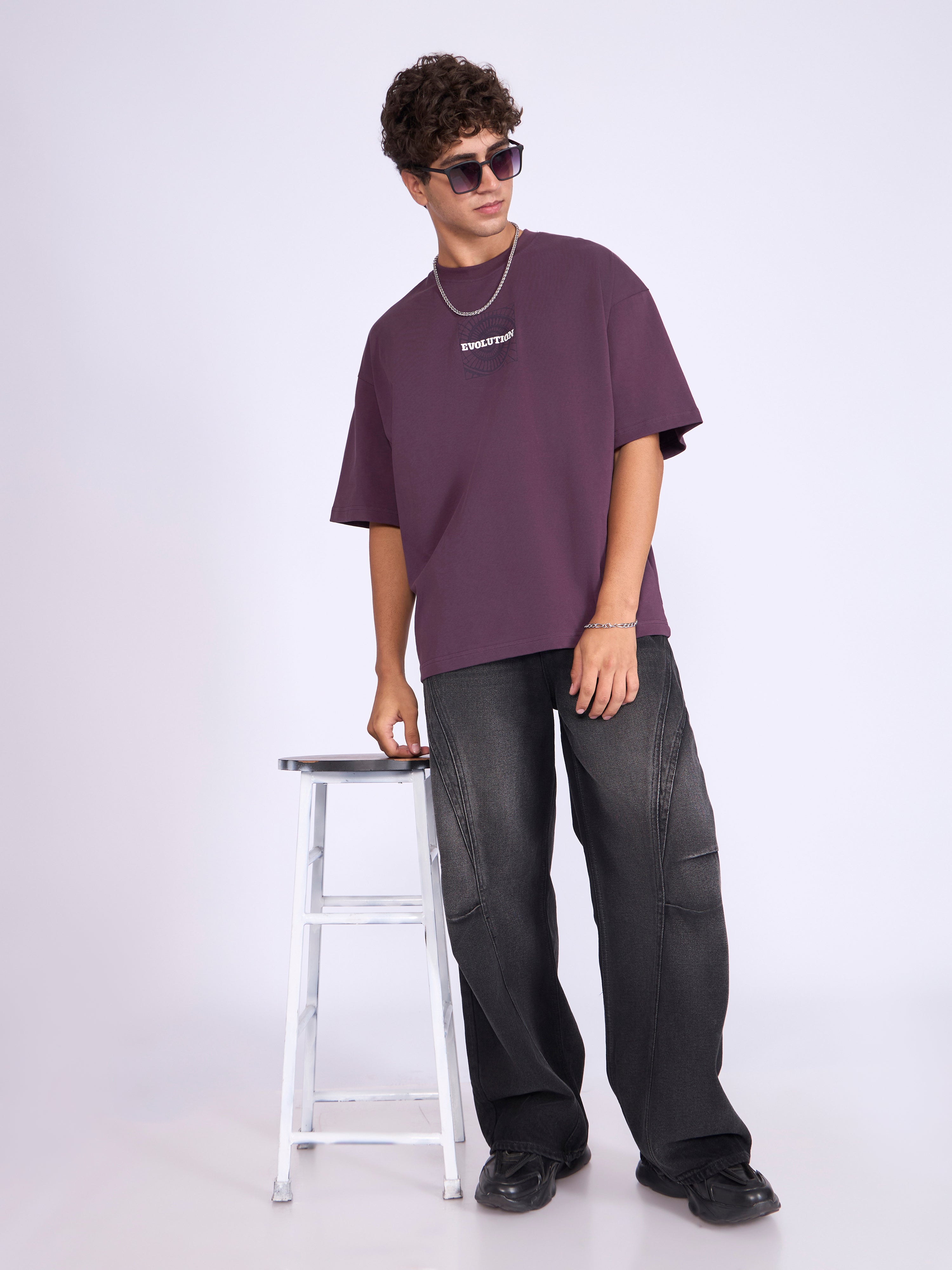 Men's Baggy Printed T-Shirt in Midnight Plum