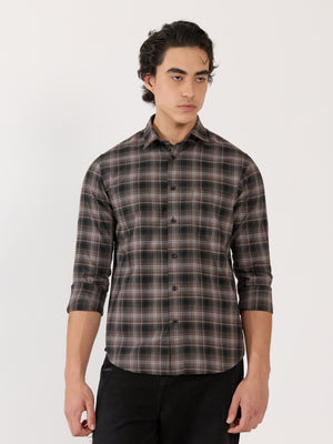 Men's Turkish Fit Checked Shirt - Brown