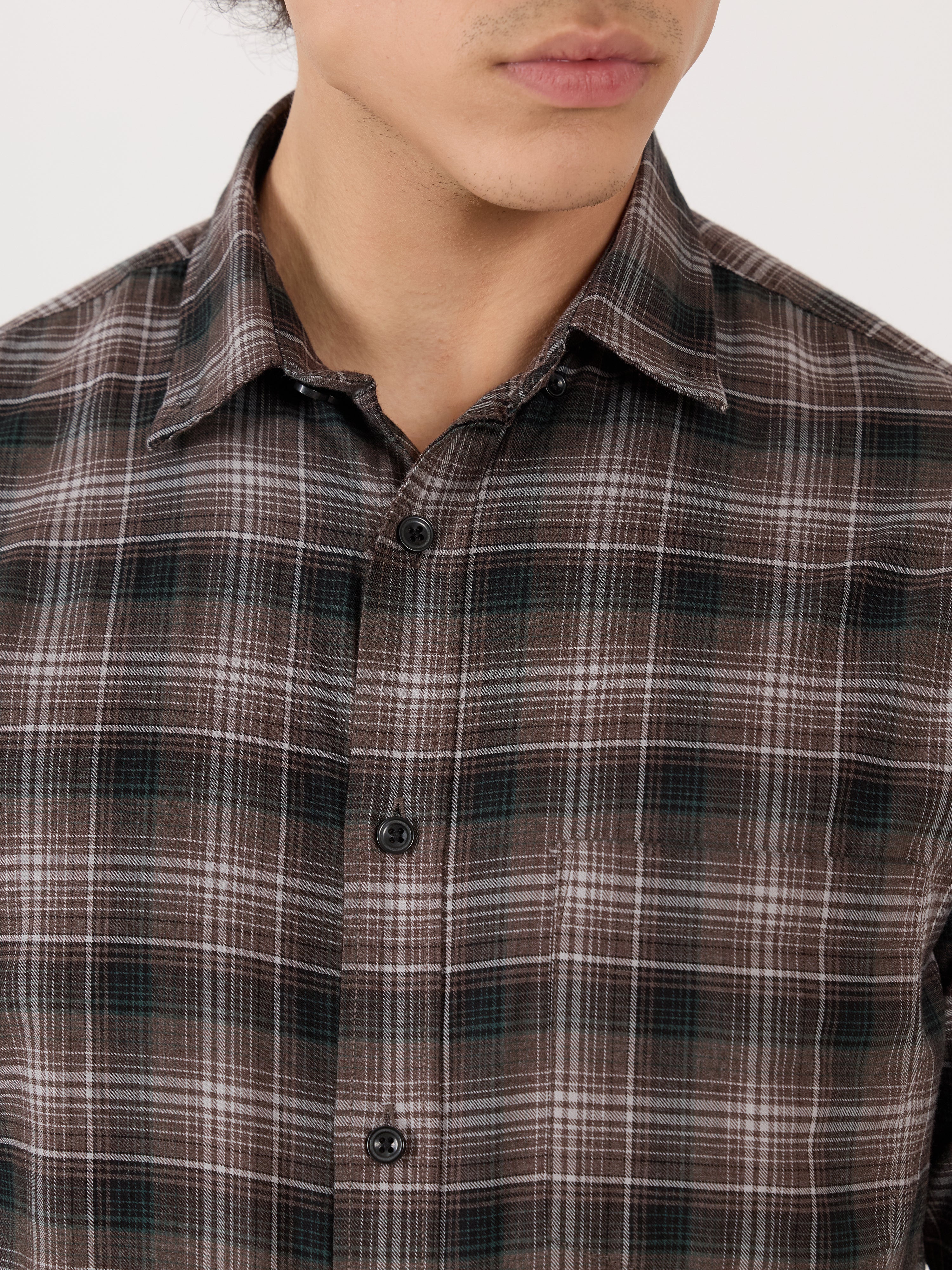 Men's Turkish Fit Checked Shirt - Brown