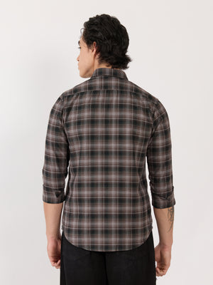 Men's Turkish Fit Checked Shirt - Brown