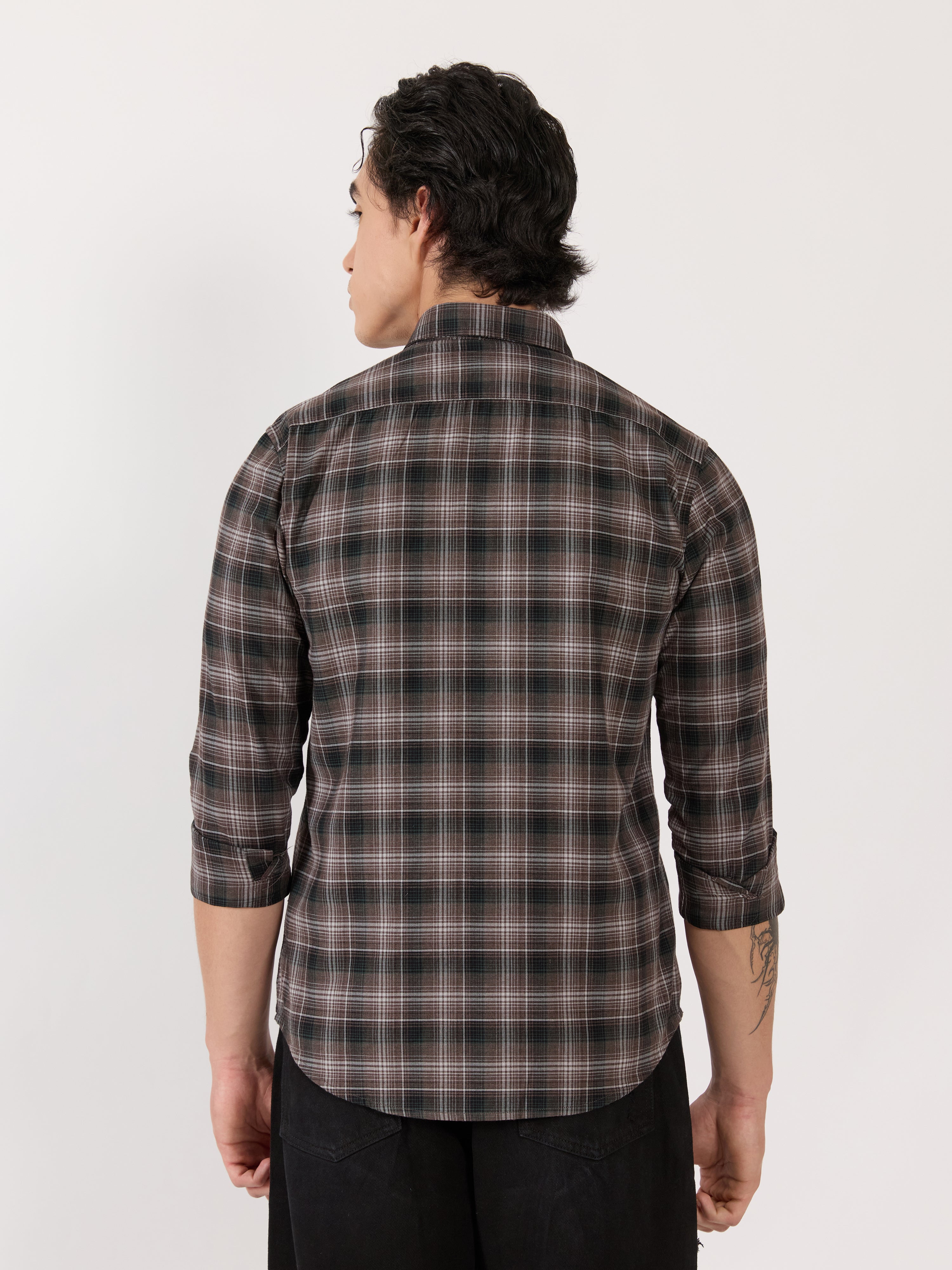 Men's Turkish Fit Checked Shirt - Brown