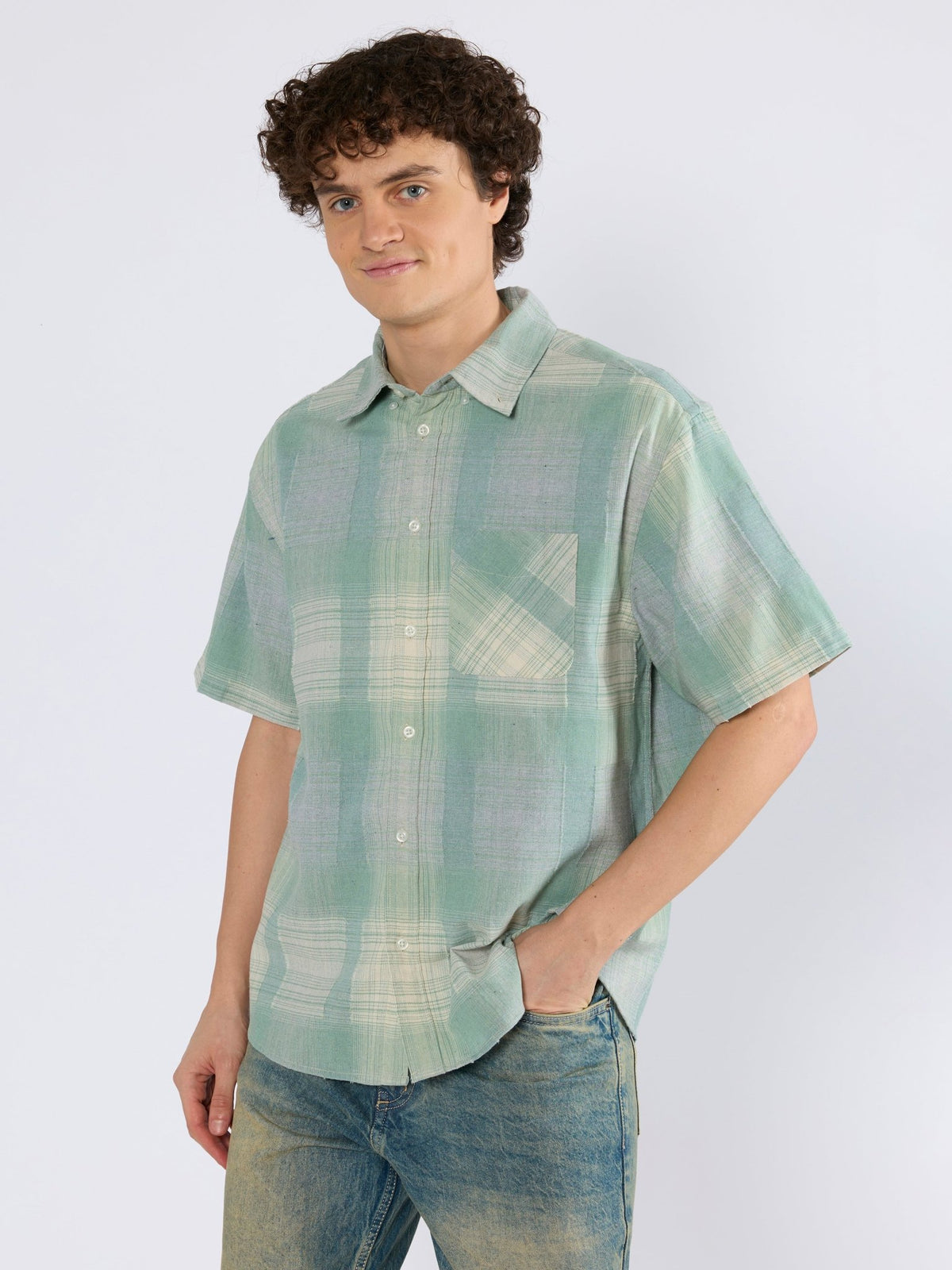 Orvar - Half Sleeve Checks Shirt - Sage Green - Espanshe